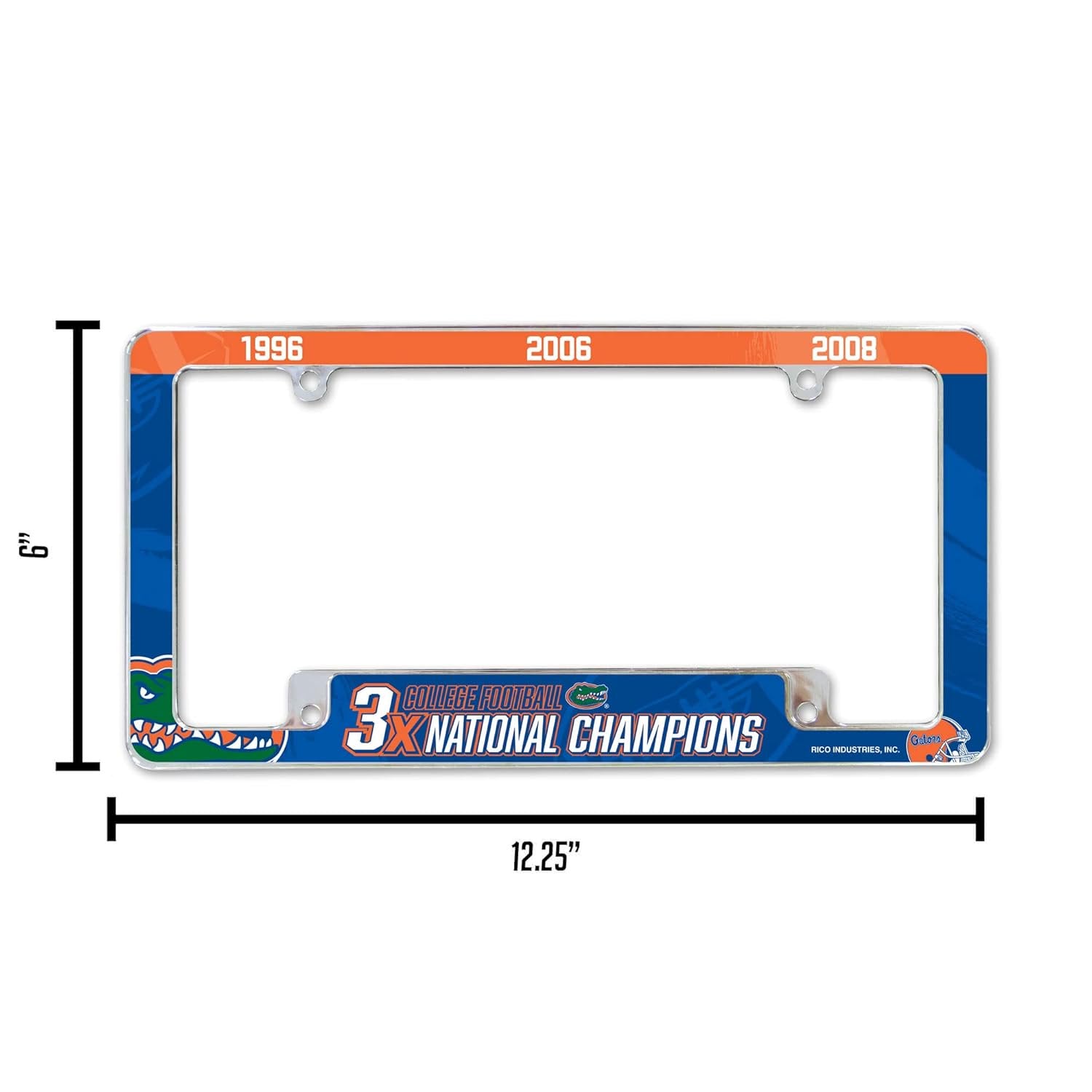 University of Florida Gators Premium Metal License Plate Frame Tag Cover, 3-Time Champions Design, 12x6 inch, Pre-Drilled Holes, Officially Licensed, Made in the USA