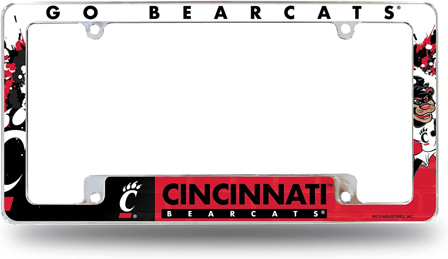University of Cincinnati Bearcats Metal License Plate Frame Chrome Tag Cover All Over Design 6x12 Inch