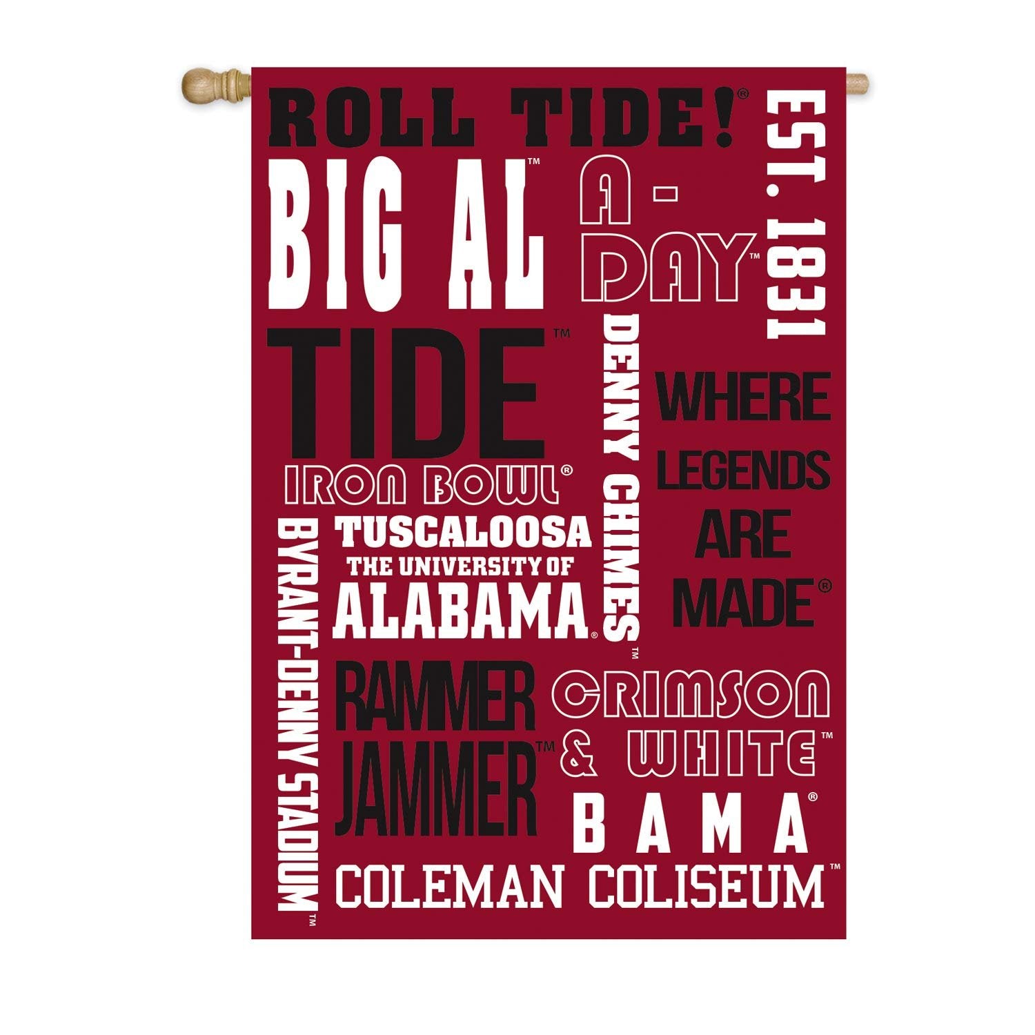 University of Alabama Crimson Tide Premium Double Sided Garden Flag Banner, Fan Rules Design, 13x18 Inch, Display Stand Sold Seperately, Officially Licensed