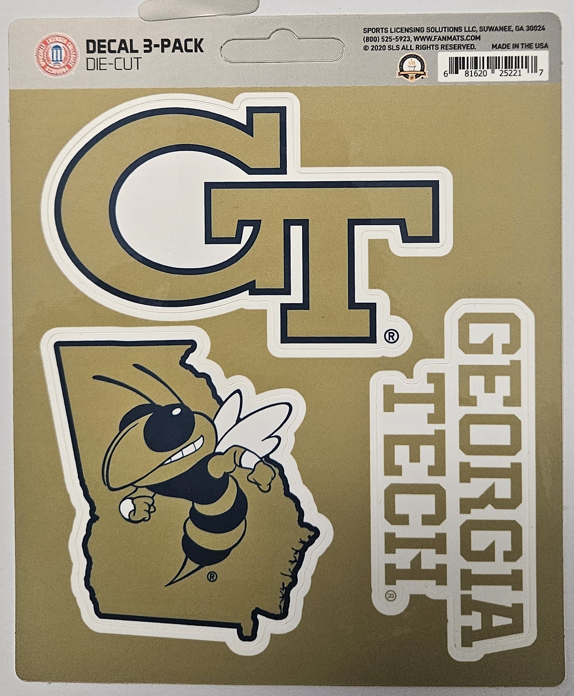 Georgia Tech University Yellow Jackets 3 Piece Die Cut Decal Triple Sticker Sheet, 5x7 Inch, Peel & Stick Application, Full Adhesive Backing, Officially Licensed