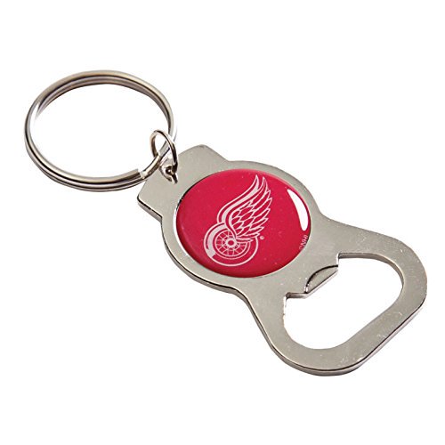 Detroit Red Wings Premium Solid Metal Bottle Opener Keychain, Silver Key Ring, Domed Team Logo, Officially Licensed
