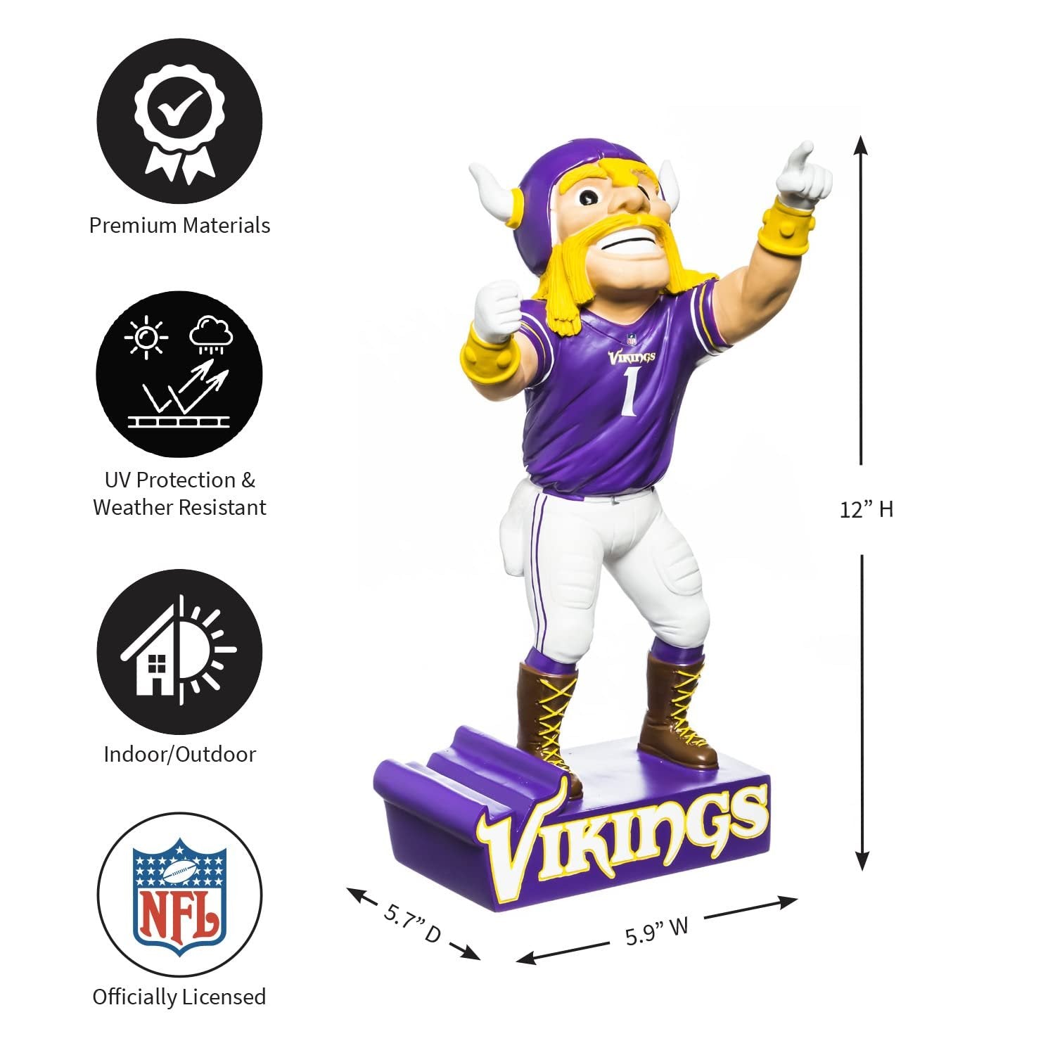 Minnesota Vikings Team Mascot Garden Statue, Hand Painted Resin, 12 Inch, Indoor Outdoor Decorative Sports Mascot, Officially Licensed