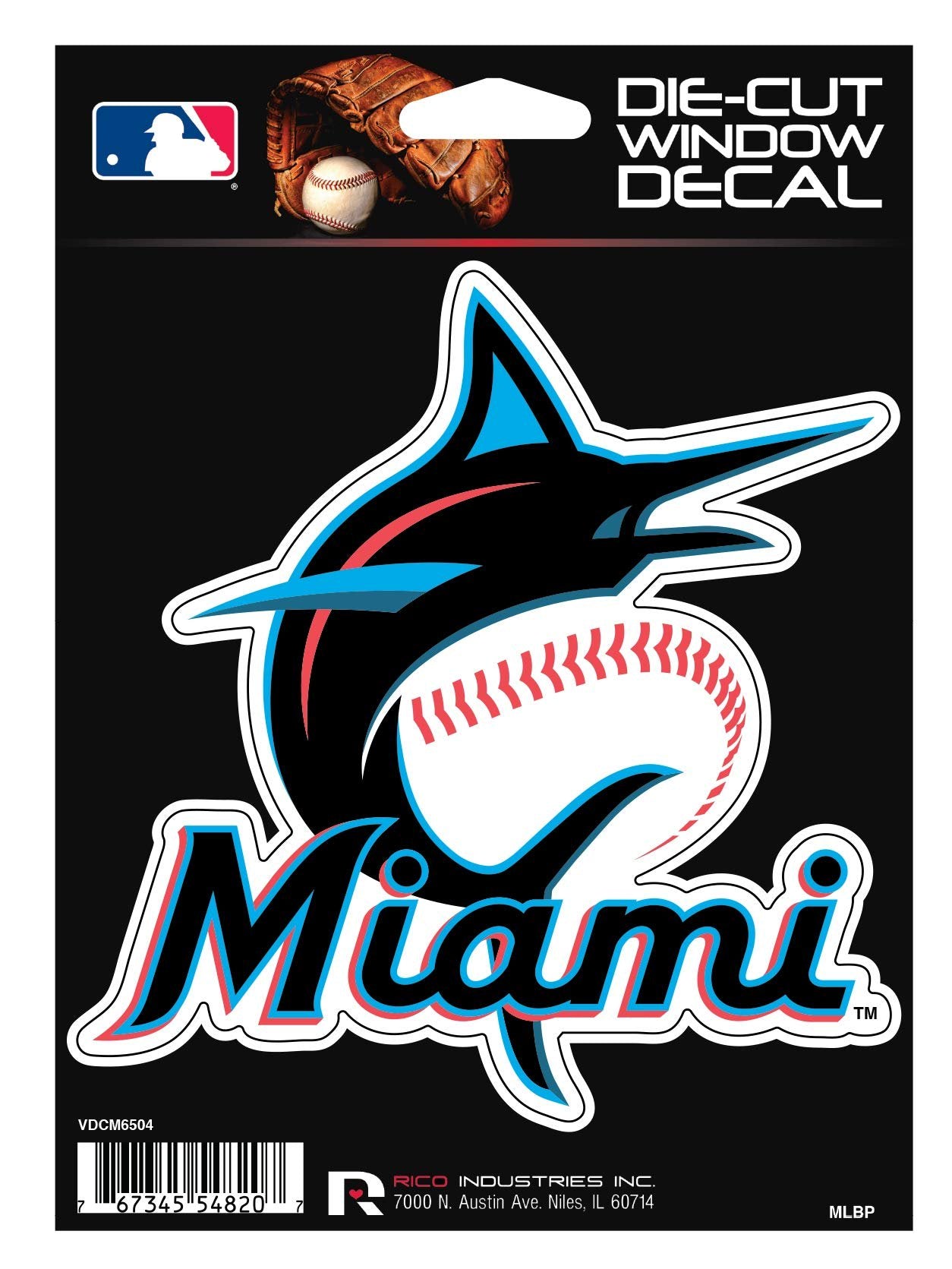 Miami Marlins 5 Inch Vinyl Die Cut Decal Sticker, Primary Logo, Full Adhesive Backing, Peel & Stick, Officially Licensed, Made in the USA