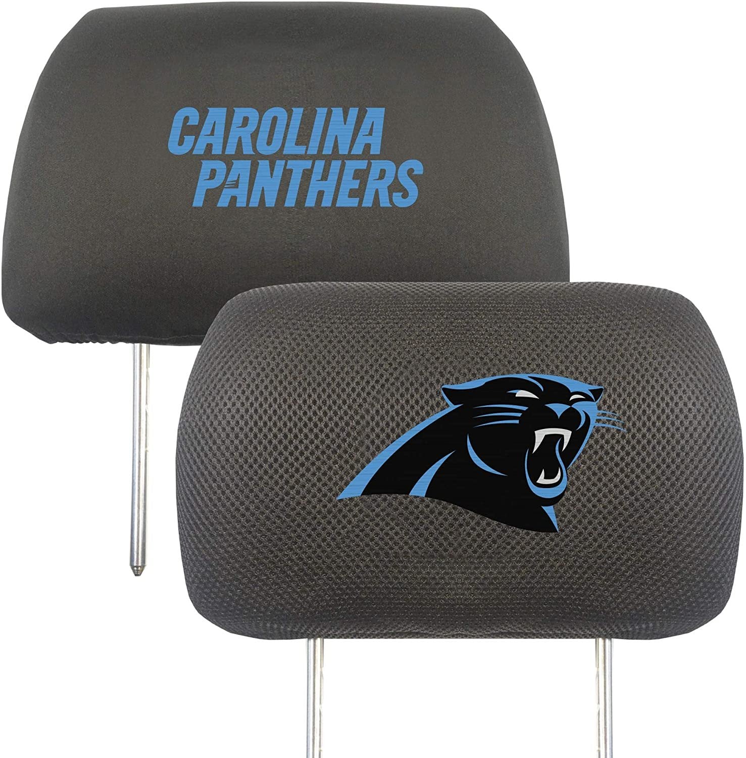 Carolina Panthers Pair of Premium Auto Head Rest Covers, Embroidered, Black Elastic, 14x10 Inch