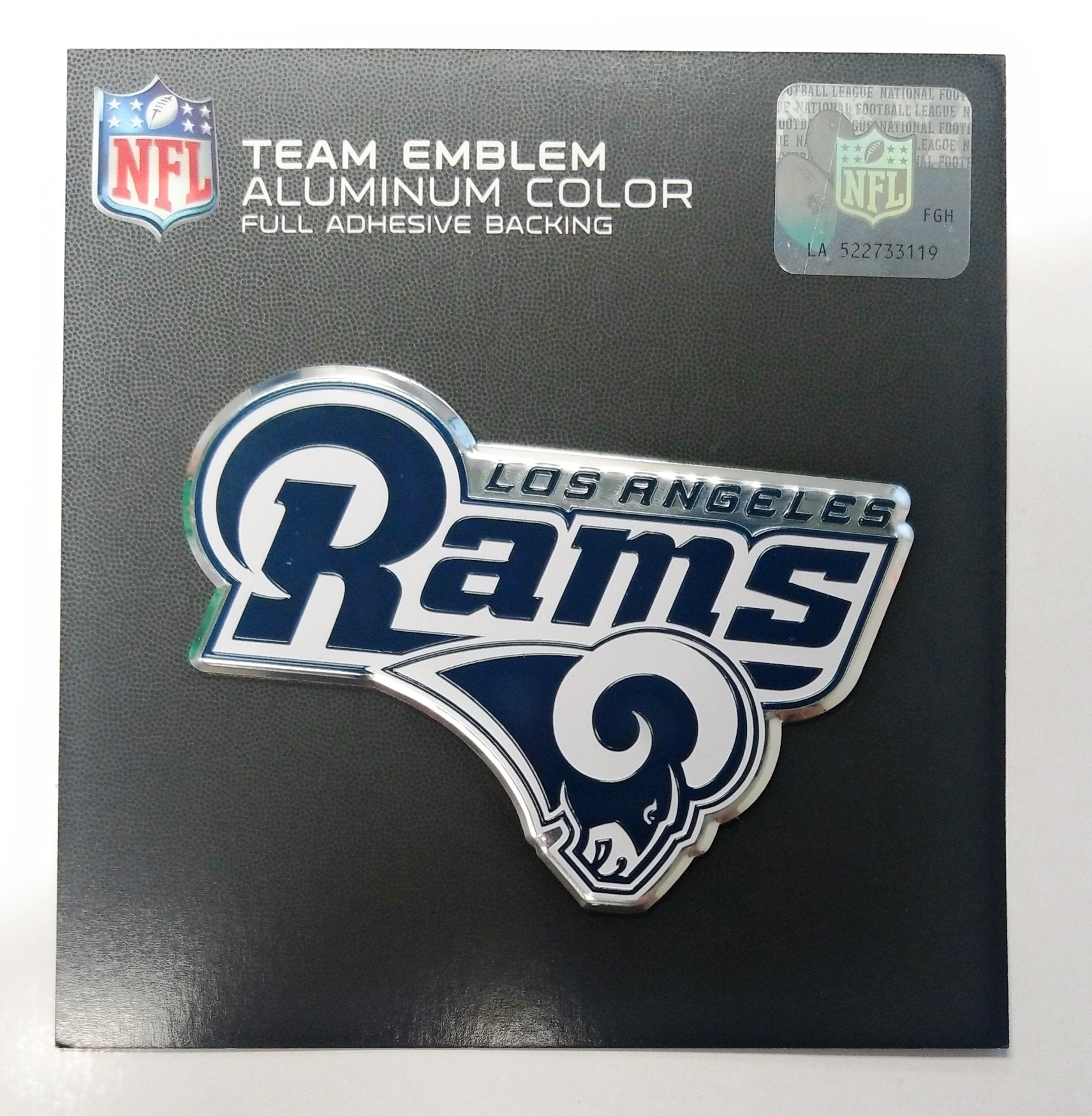 Los Angeles Rams Premium Aluminum Metal Raised Auto Emblem, Blue Logo, Color Embossed, Full Adhesive Backing, Officially Licensed