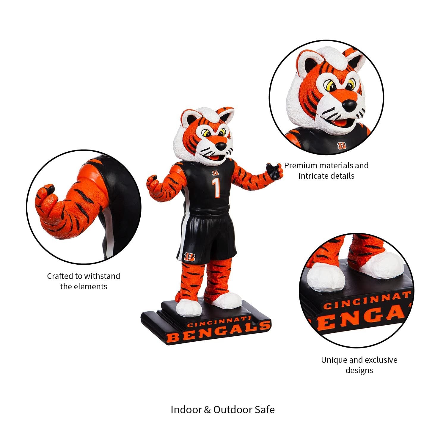 Cincinnati Bengals Team Mascot Garden Statue, Hand Painted Resin, 12 Inch, Indoor Outdoor Decorative Sports Mascot, Officially Licensed