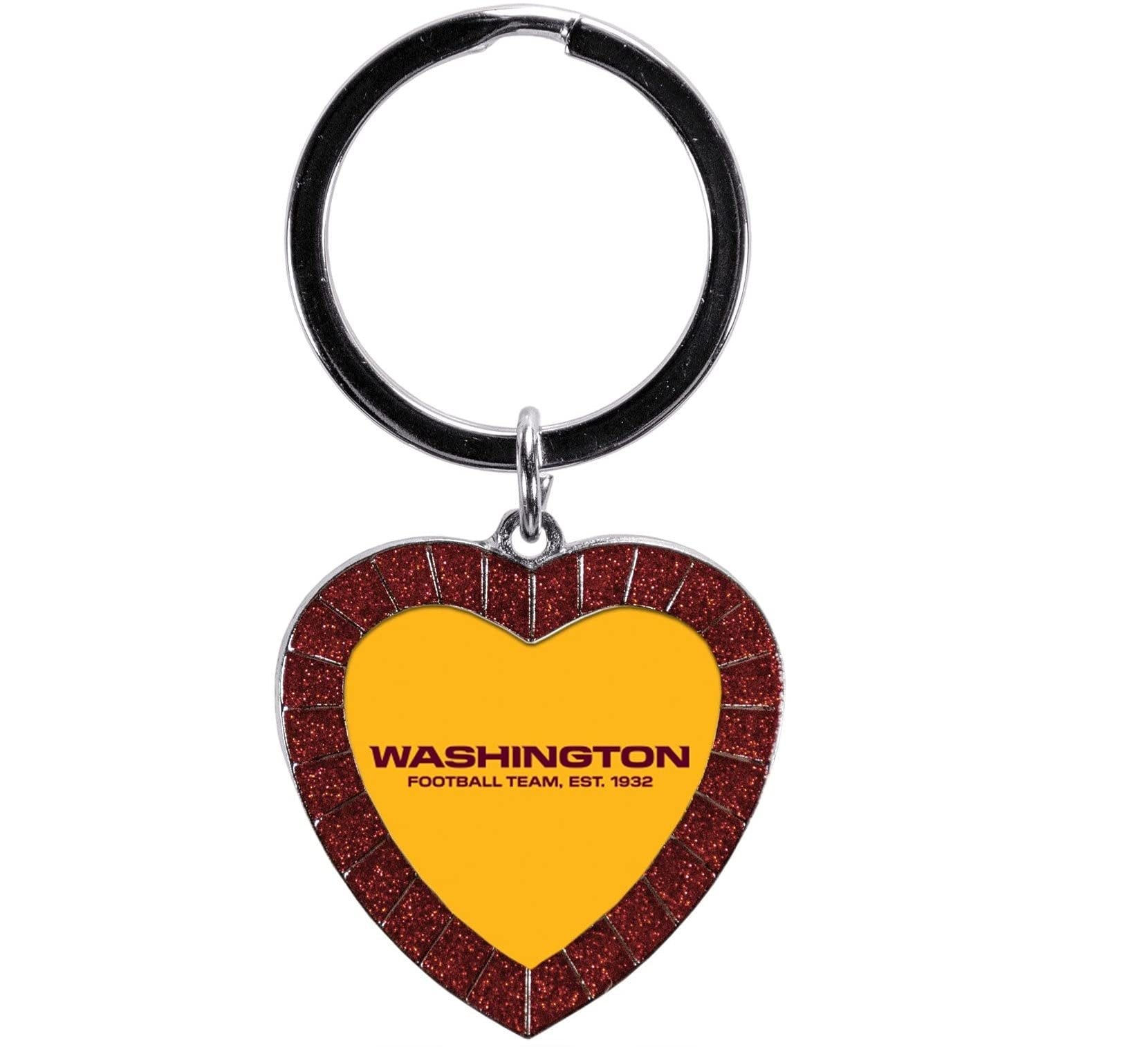 Washington Football Team Commanders Metal Keychain, Team Color Rhinestone Heart, 3 Inches