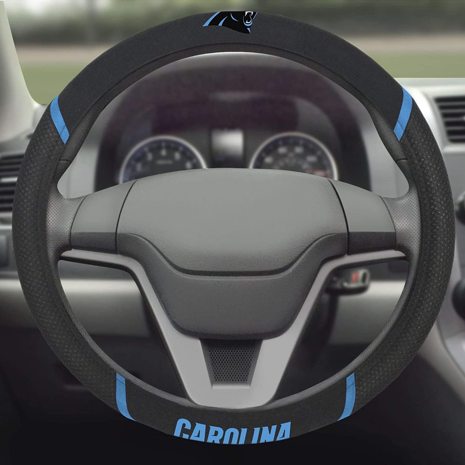 Carolina Panthers Premium 15 Inch Black Emroidered Steering Wheel Cover