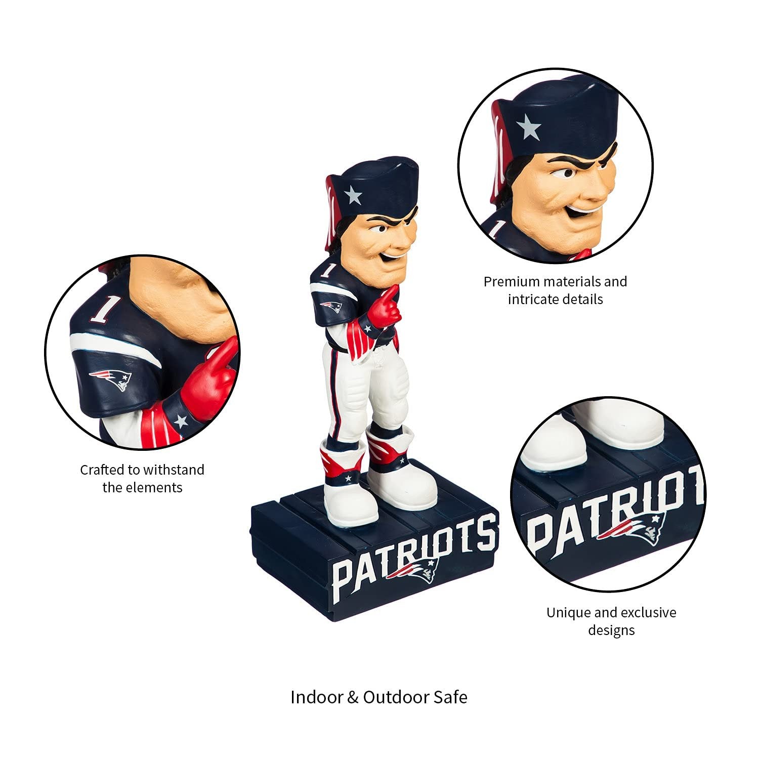 New England Patriots Team Mascot Garden Statue, Hand Painted Resin, 12 Inch, Indoor Outdoor Decorative Sports Mascot, Officially Licensed