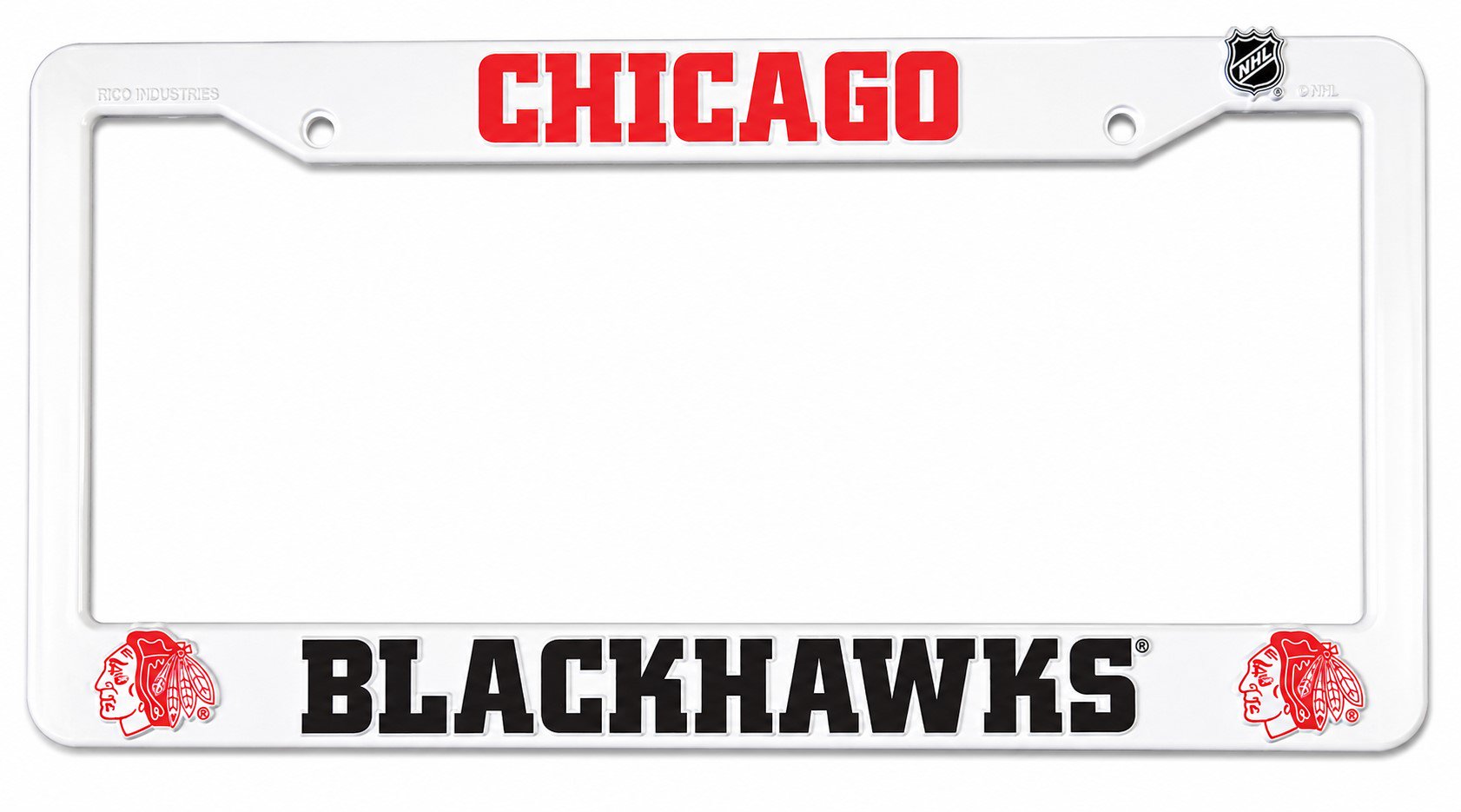 Chicago Blackahwks License Plate Frame Tag Cover, White Plastic, 12x6 Inch, Officially Licensed