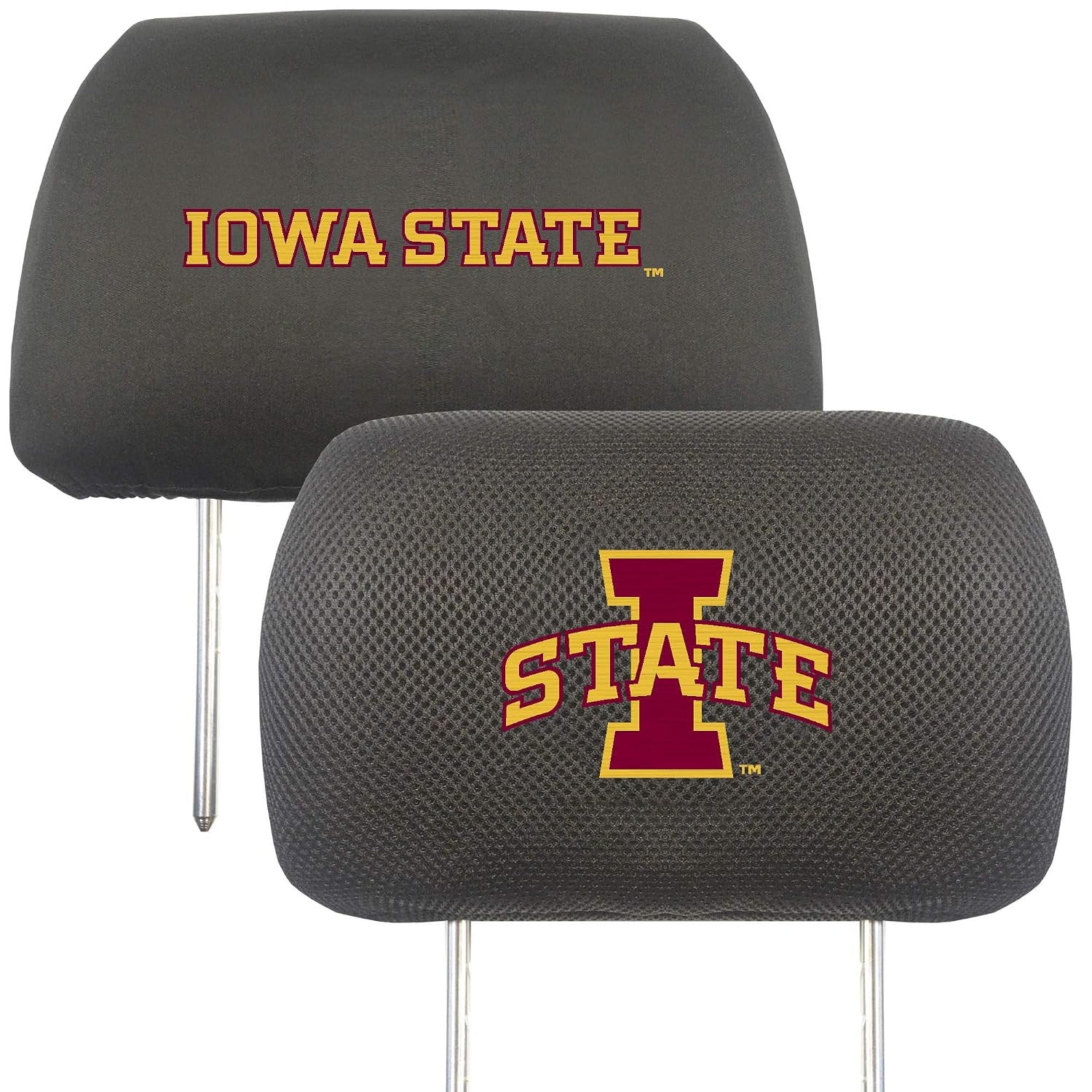 Iowa State University Cyclones Premium Pair of Embroidered Auto Head Rest Covers, Black, Elastic, 10x14 Inch, Officially Licensed