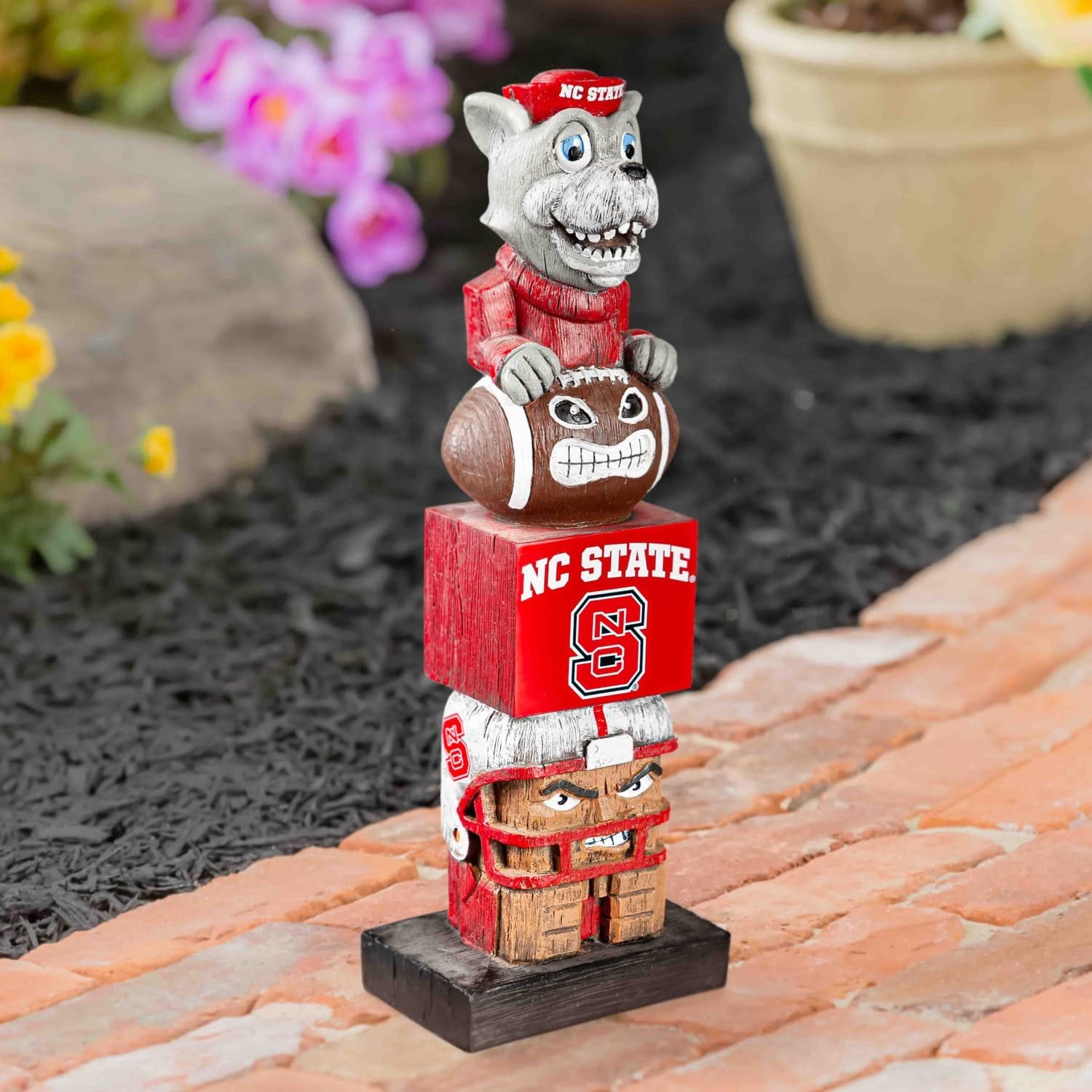 North Carolina State University Wolfpack Tiki Totem Garden Statue, Hand Painted Resin, 16 Inch, Indoor Outdoor Decor, Officially Licensed