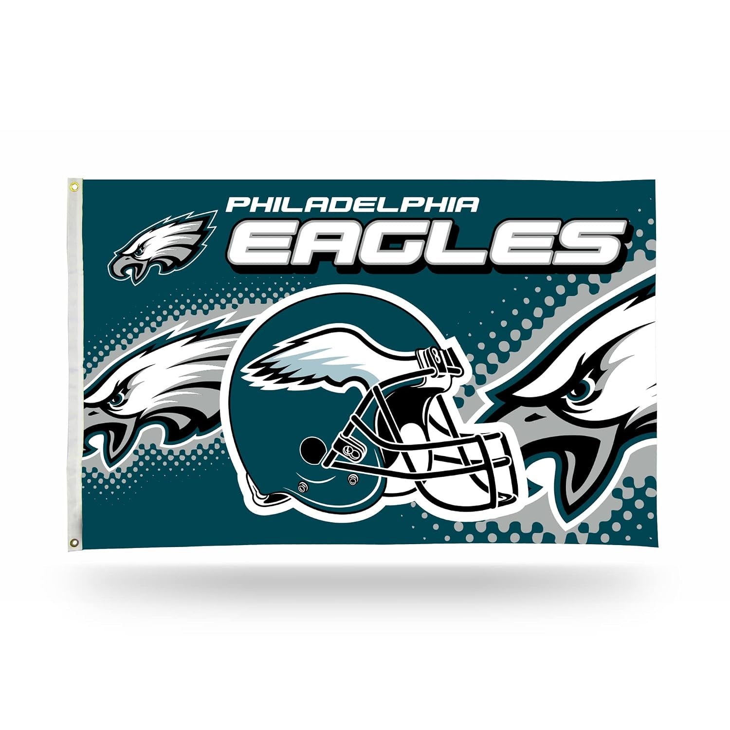 Philadelphia Eagles Premium 3x5 Feet Flag Banner, Helmet Design, Polyester, Metal Grommets, Officially Licensed