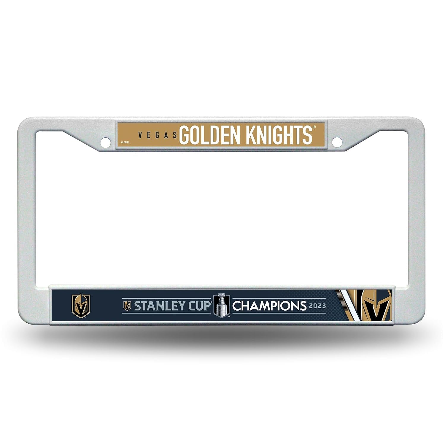 Las Vegas Golden Knights 2023 Stanley Cup Champions License Plate Frame Tag Cover, White Plastic, 12x6 Inch, Officially Licensed