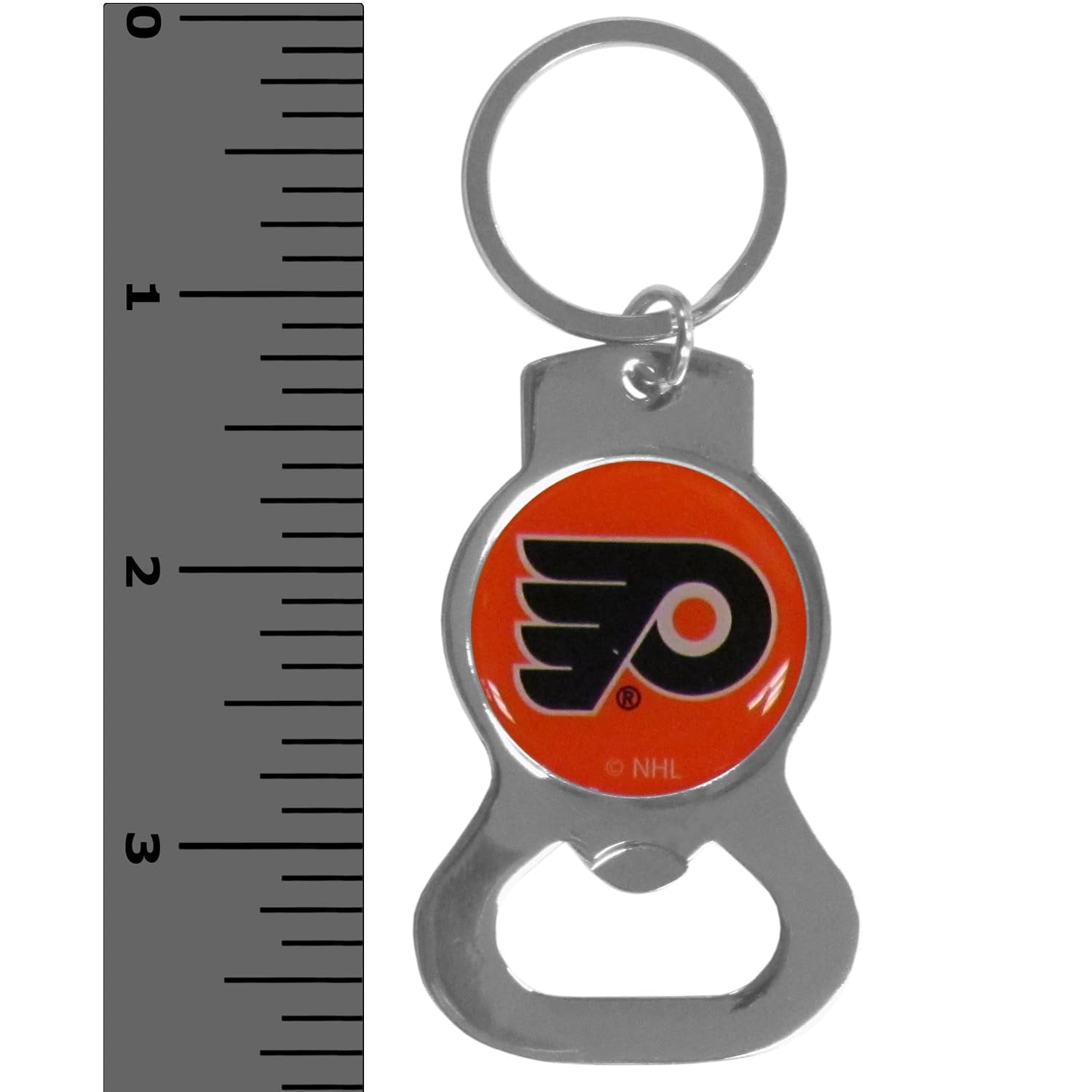 Philadelphia Flyers Premium Solid Metal Bottle Opener Keychain, Silver Key Ring, Domed Team Logo, Officially Licensed