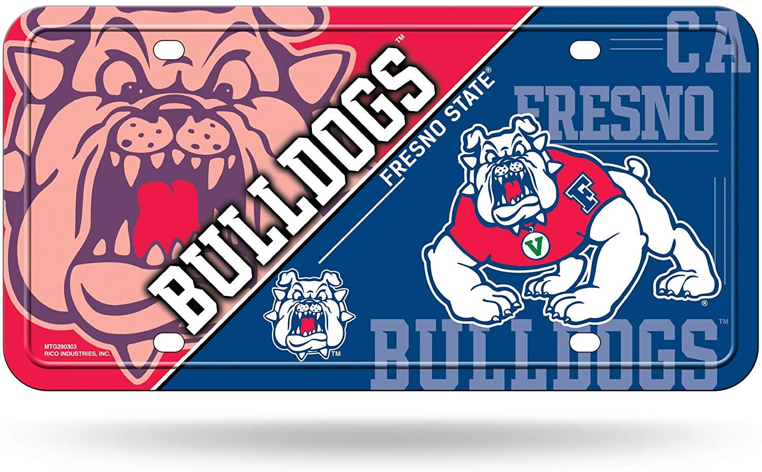 Fresno State University Bulldogs Metal Auto Tag License Plate, Split Design, 6x12 Inch