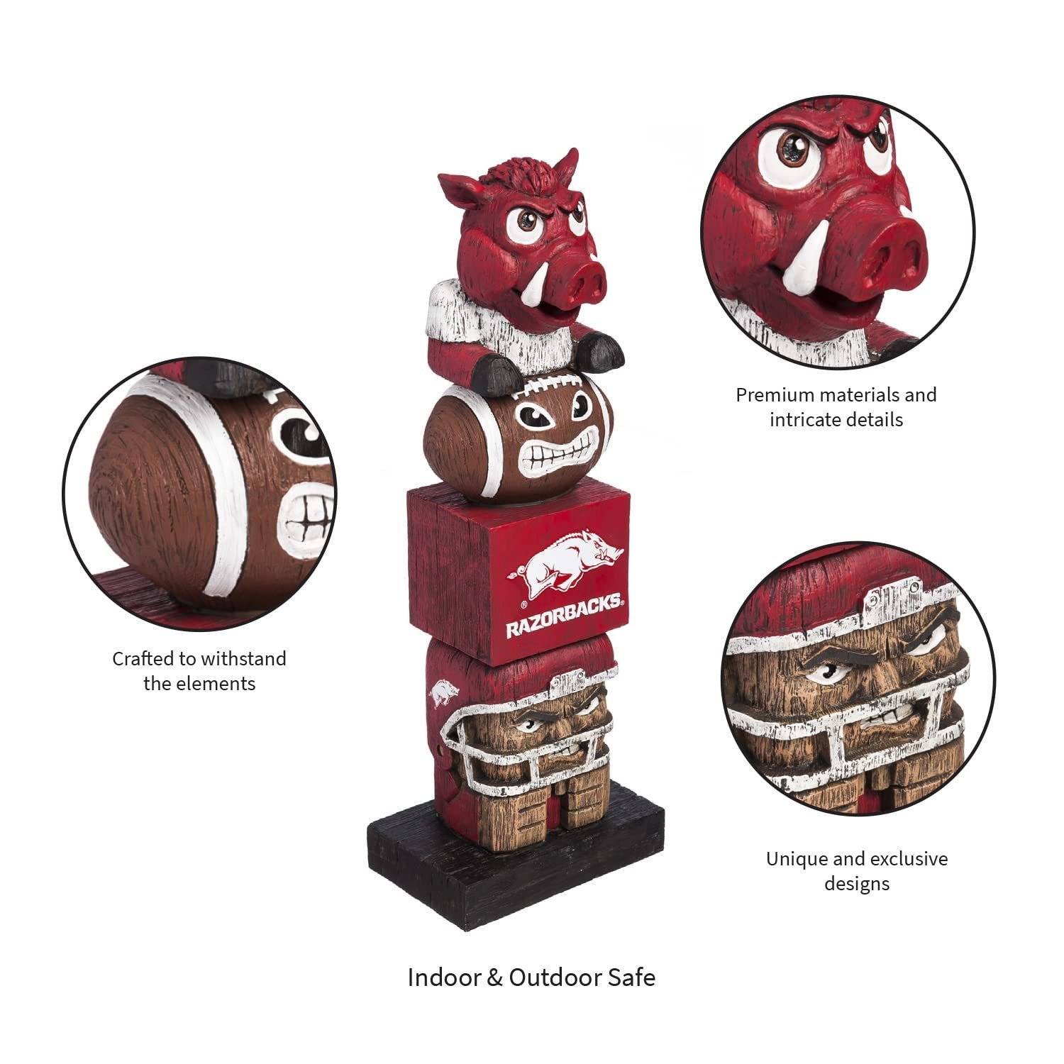 University of Arkansas Razorbacks Tiki Totem Garden Statue, Hand Painted Resin, 16 Inch, Indoor Outdoor Decor, Officially Licensed