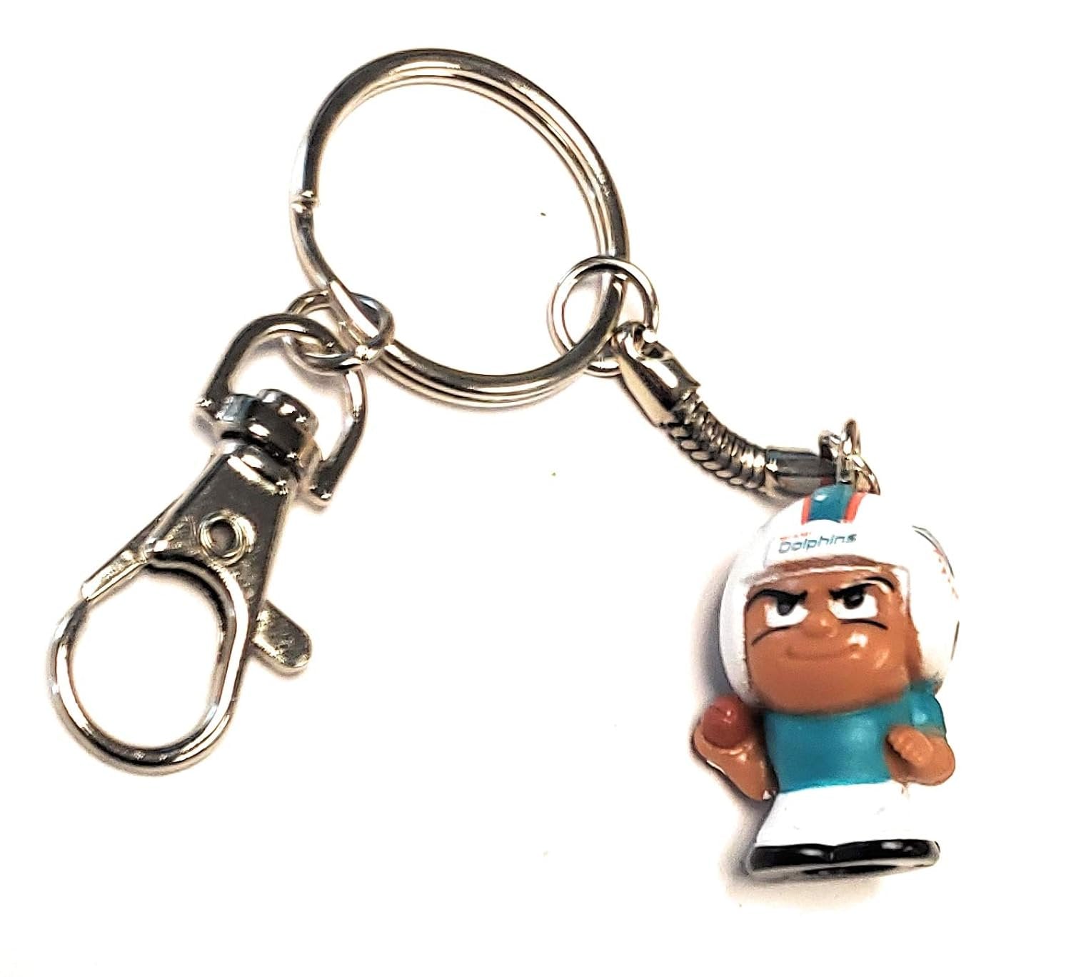 Miami Dolphins Keychain Carabiner, 1 Inch Teeny Mate Player, Officially Licensed
