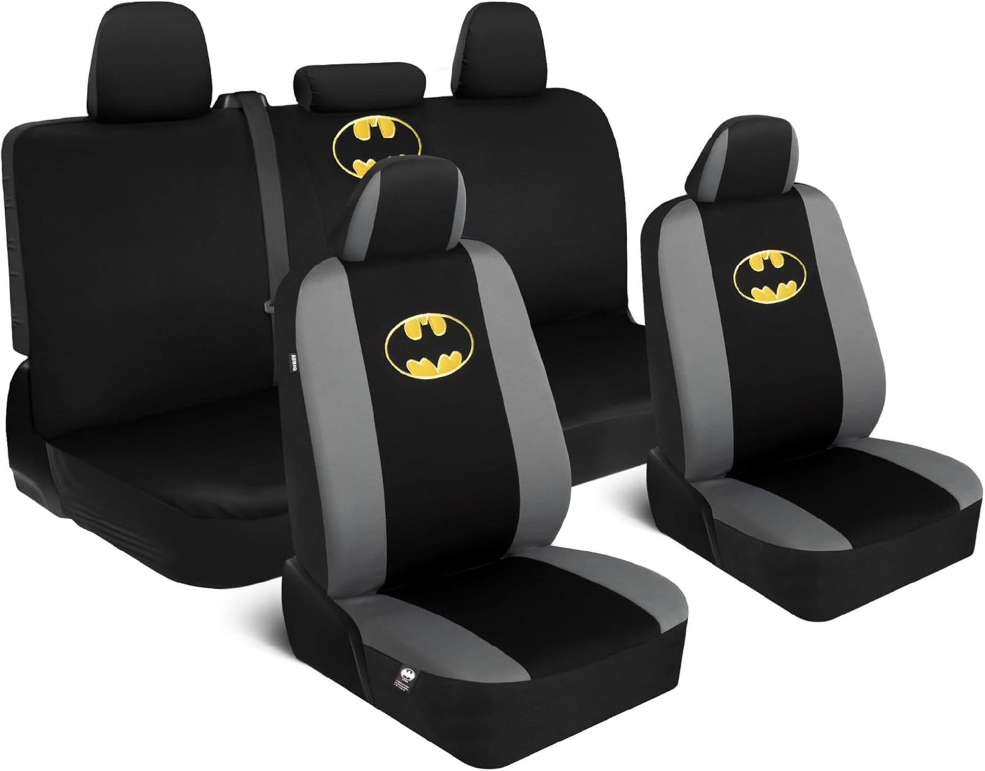 Warner Bros DC Comics Batman Car Accessories 9pc Set, Universal Fit Car Seat Covers and Head Rests with Side Airbag Compatibility, Front & Rear Seats, Officially Licensed