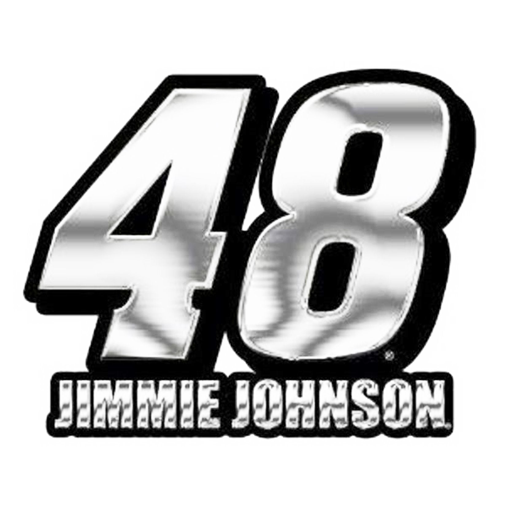 Jimmie Johnson #48 Silver Chrome Color Auto Emblem, 4 Inch Raised 3d Effect, Plastic, Adhesive Tape Backing, Officially Licensed