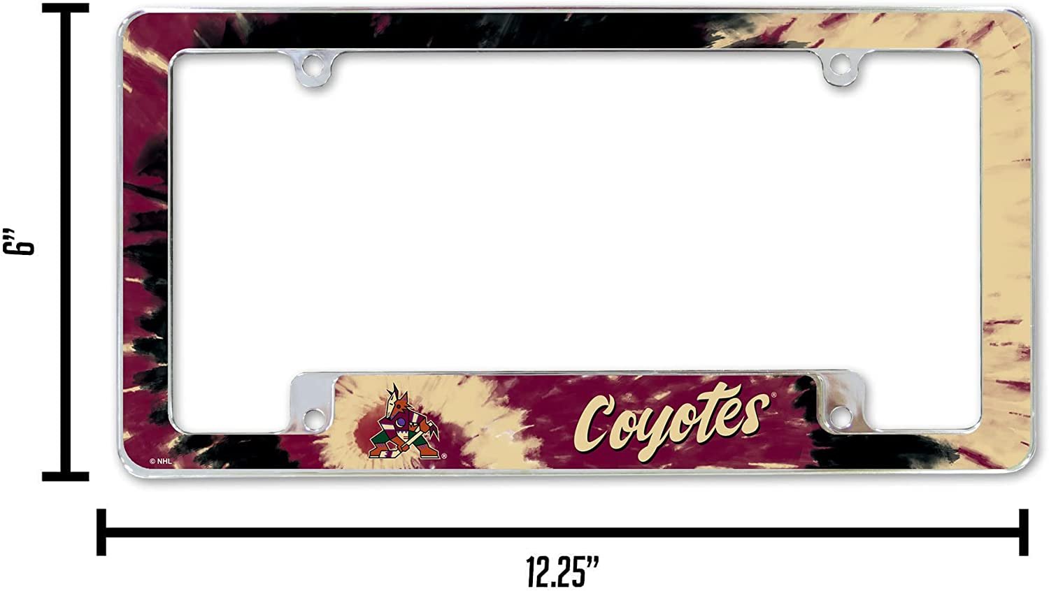 Arizona Coyotes Metal License Plate Frame Chrome Tag Cover Tie Dye Design 6x12 Inch
