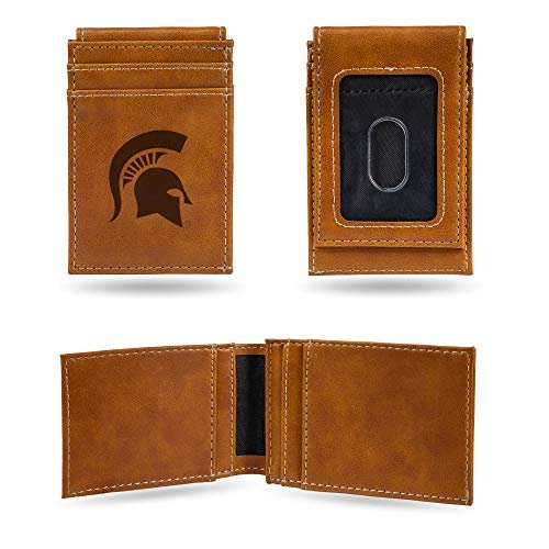 Rico Industries Laser Engraved Front Pocket Wallet, Michigan State Spartans, 2.75 x 4-inches,Brown