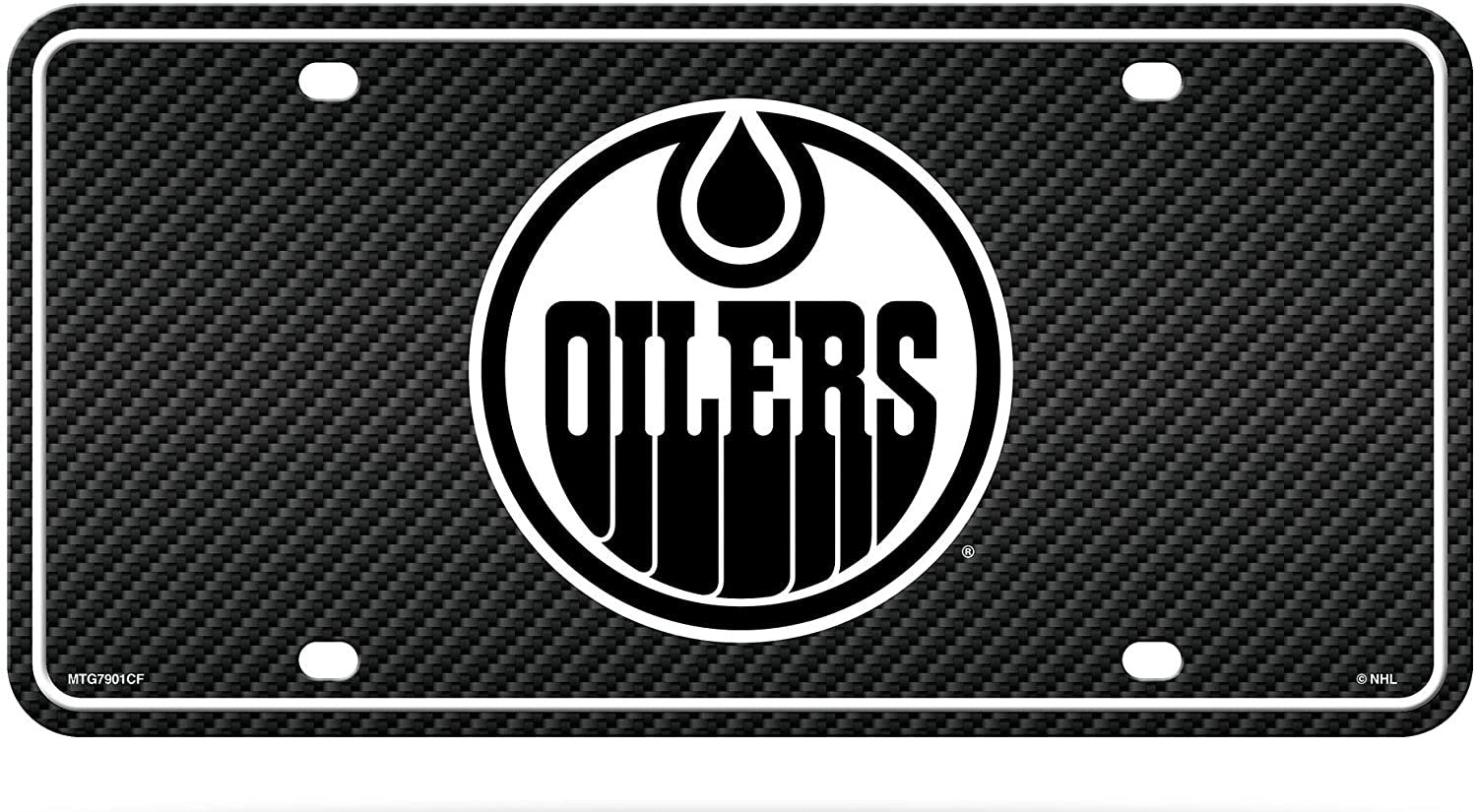 Edmonton Oilers Metal Auto Tag License Plate, Carbon Fiber Design, 6x12 Inch