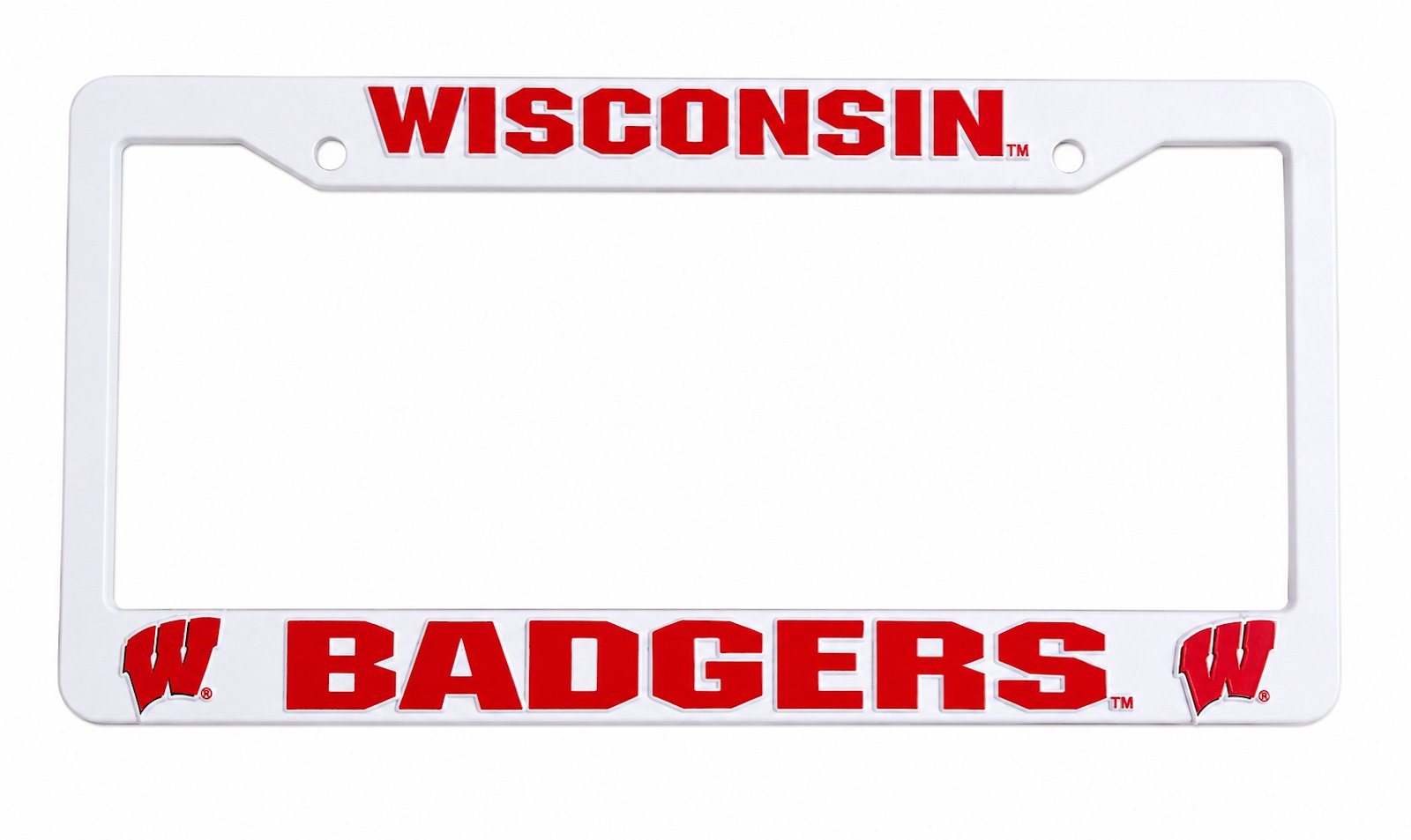 University of Wisconsin Badgers License Plate Frame Tag Cover, White Plastic, 12x6 Inch, Officially Licensed