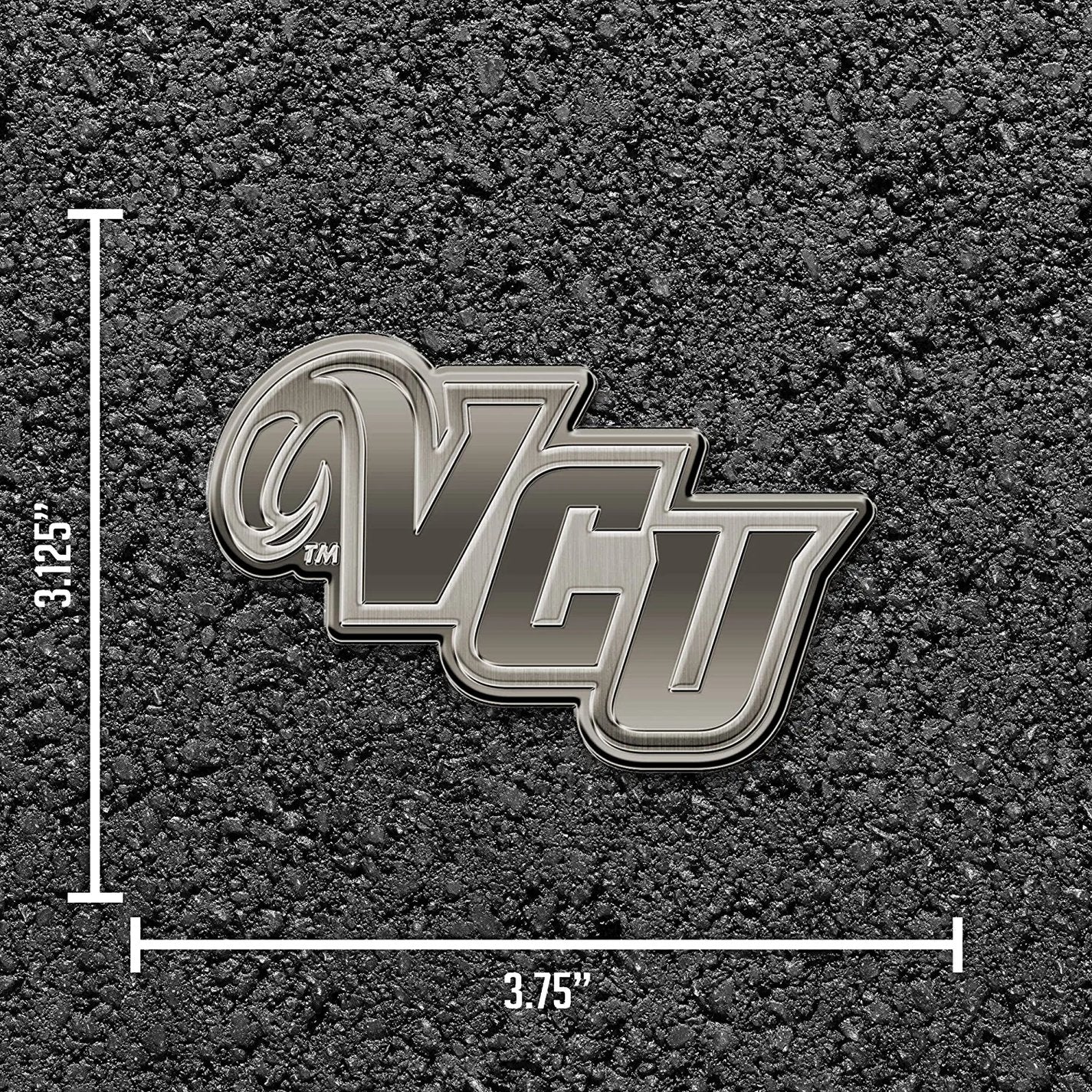 Virginia Commonwealth University Rams Solid Metal Auto Emblem Antique Nickel for Car/Truck/SUV