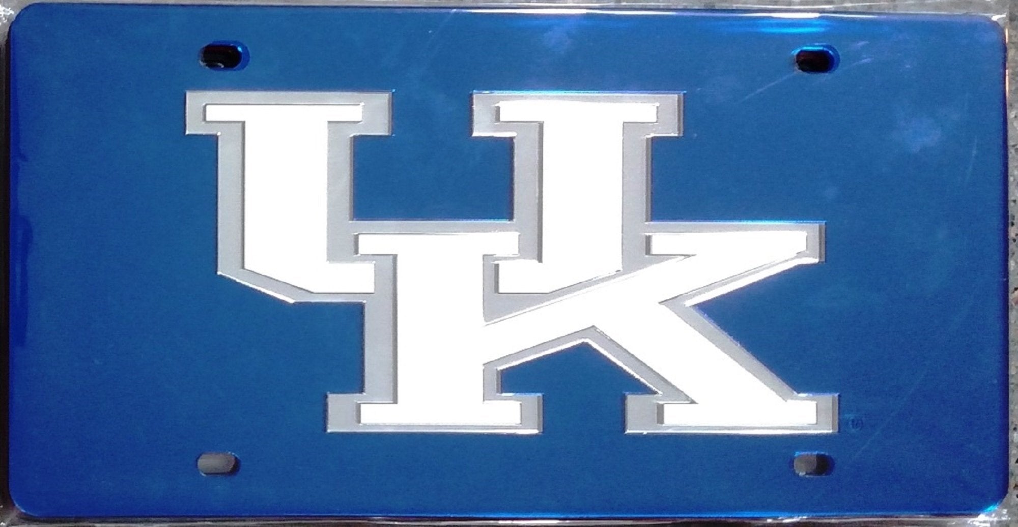 University of Kentucky Wildcats Premium Laser Cut Tag License Plate, Blue Background, Mirrored Acrylic Inlaid, 12x6 Inch