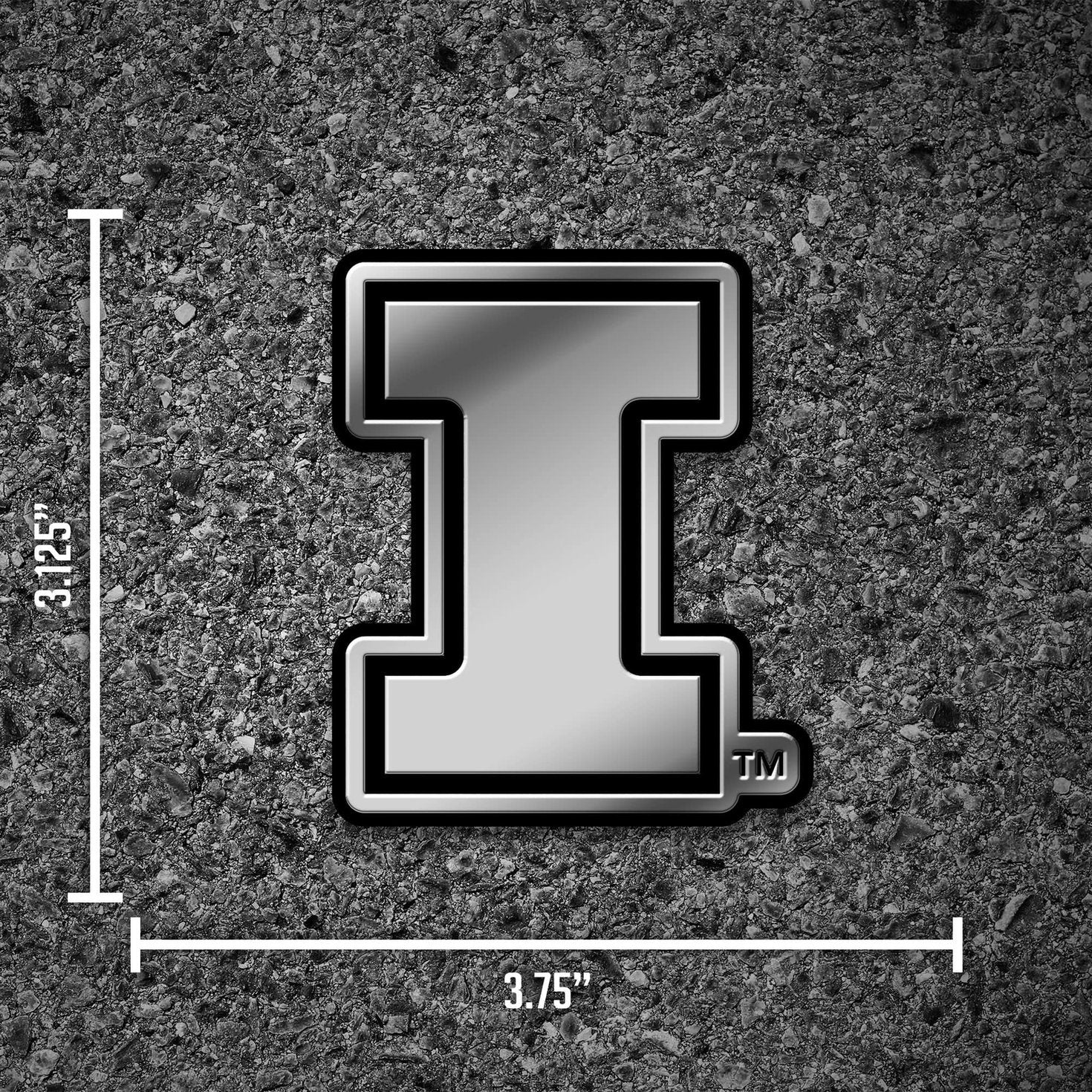 University of Illinois Illini Auto Emblem, Silver Chrome Color, Raised Molded Plastic, 3.5 Inch, Adhesive Tape Backing