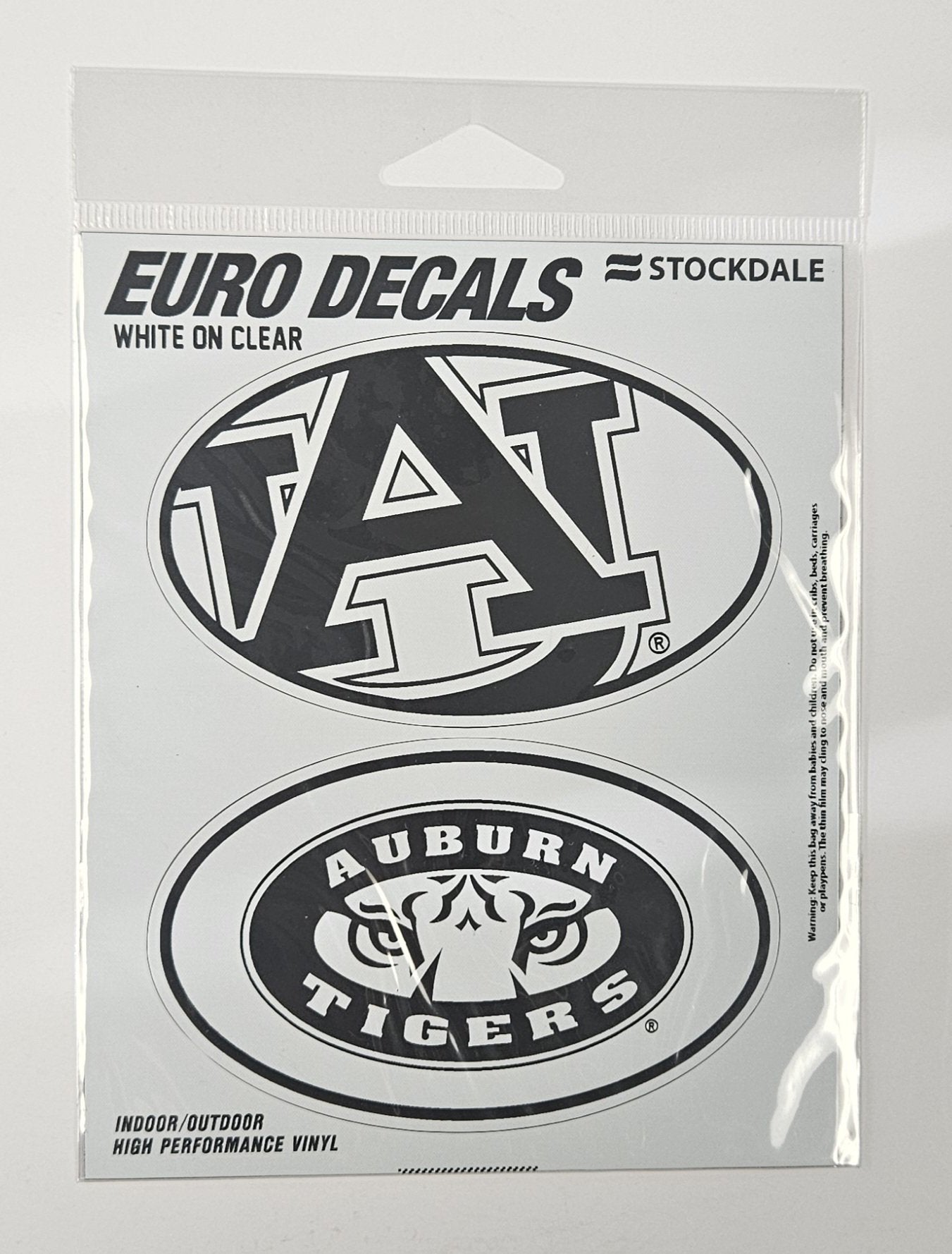 Auburn University Tigers 2-Piece White and Clear Euro Decal Sticker Set, 4x2.5 Inch Each, Peel & Stick, Officially Licensed, Made in the USA