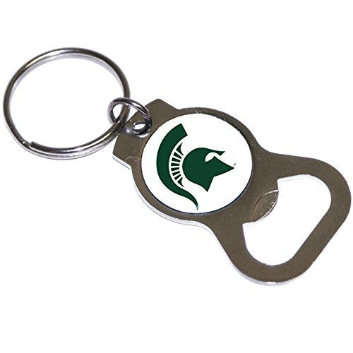 Michigan State University Spartans Premium Solid Metal Bottle Opener Keychain, Silver Key Ring, Domed Team Logo, Officially Licensed