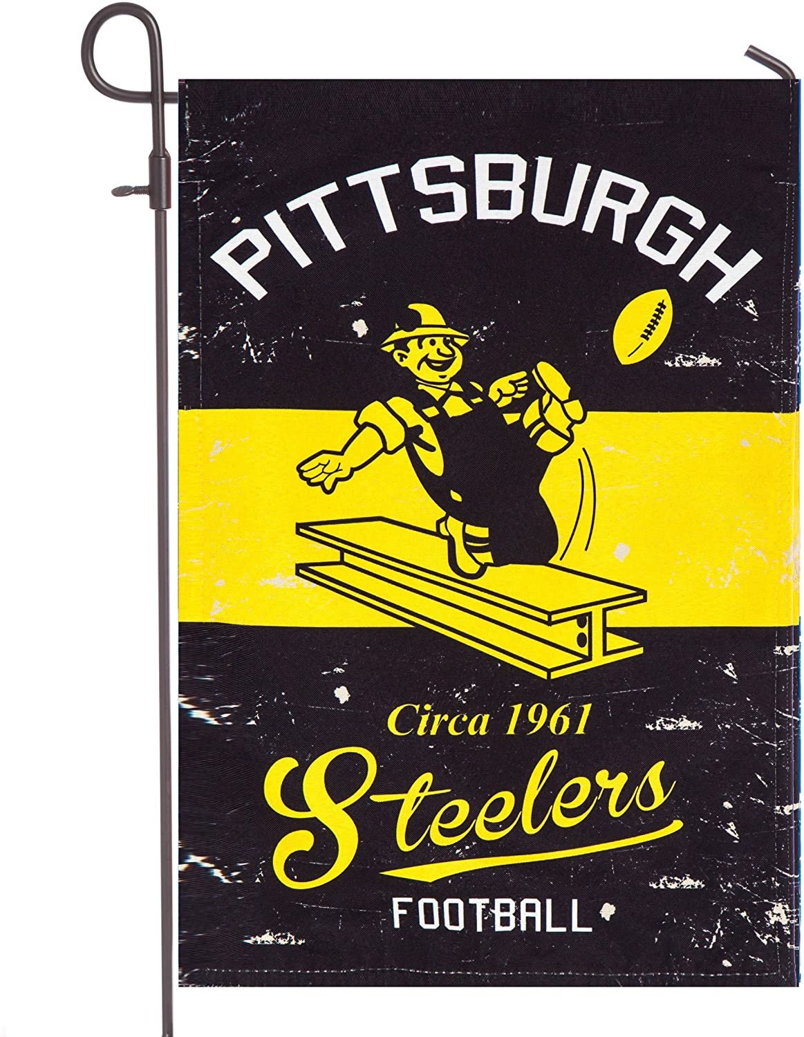 Pittsburgh Steelers Premium Garden Flag Banner, Double Sided, Retro Vintage Style, Linen, 13x18 Inch