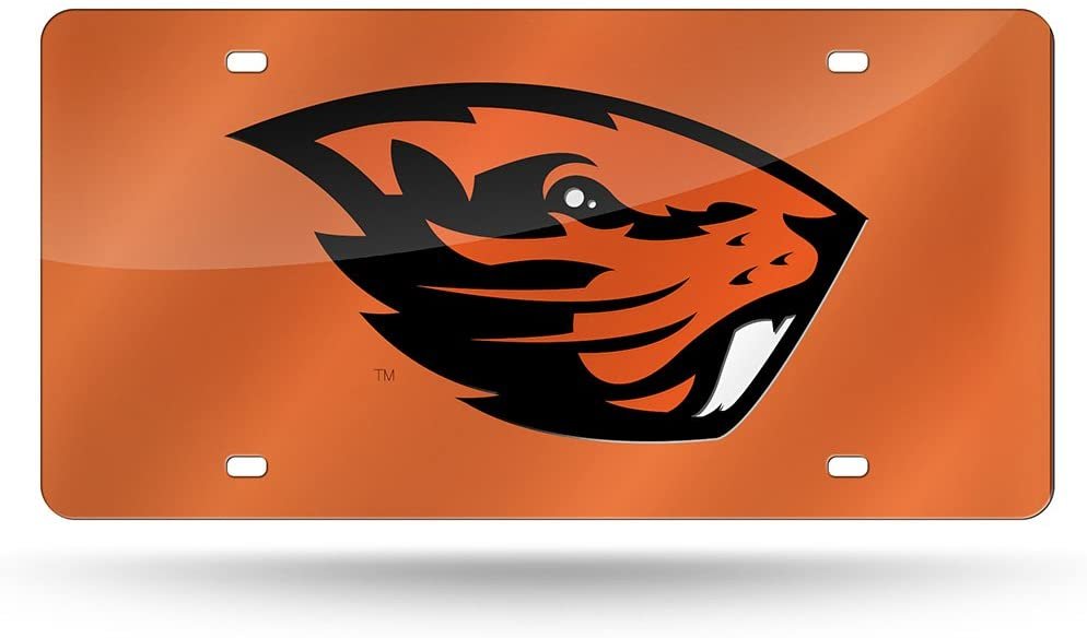 Oregon State University Beavers Premium Laser Cut Tag License Plate, Mirrored Acrylic Inlaid, 6x12 Inch