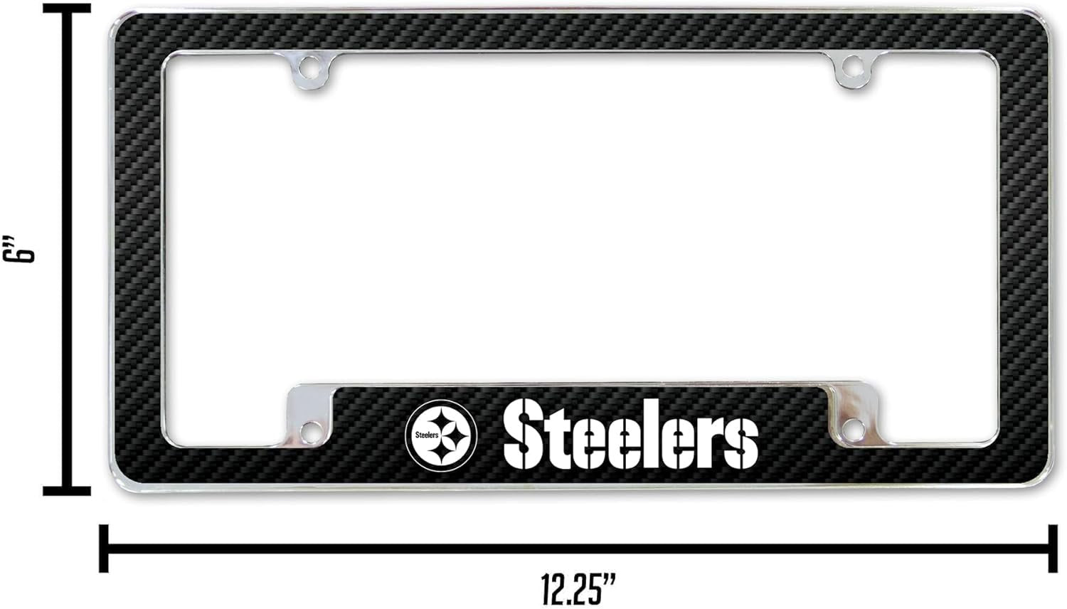 Pittsburgh Steelers Metal License Plate Frame Chrome Tag Cover, Carbon Fiber Design, 6x12 Inch