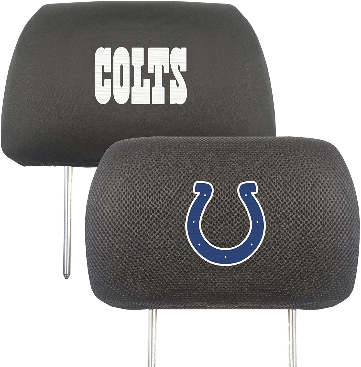 Indianapolis Colts Pair of Premium Auto Head Rest Covers, Embroidered, Black Elastic, 14x10 Inch