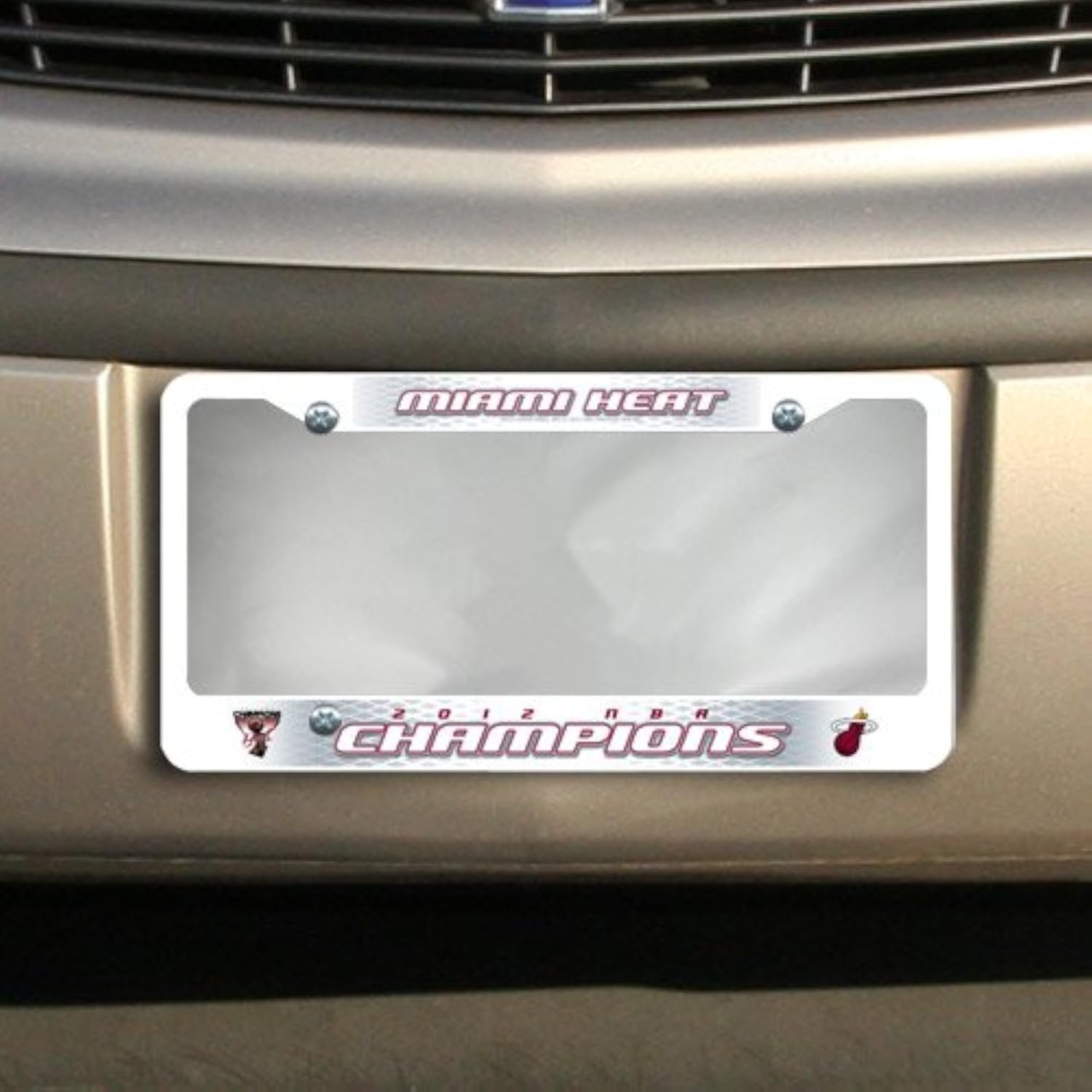 Miami Heat 2012 Champions License Plate Frame Tag Cover, White Plastic, 12x6 Inch, Officially Licensed