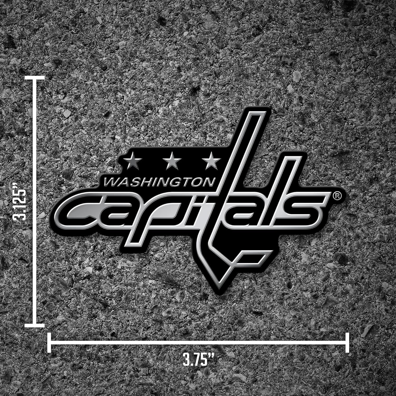 Washington Capitals Auto Emblem, Silver Chrome Color, Raised Molded Plastic, 3.5 Inch, Adhesive Tape Backing