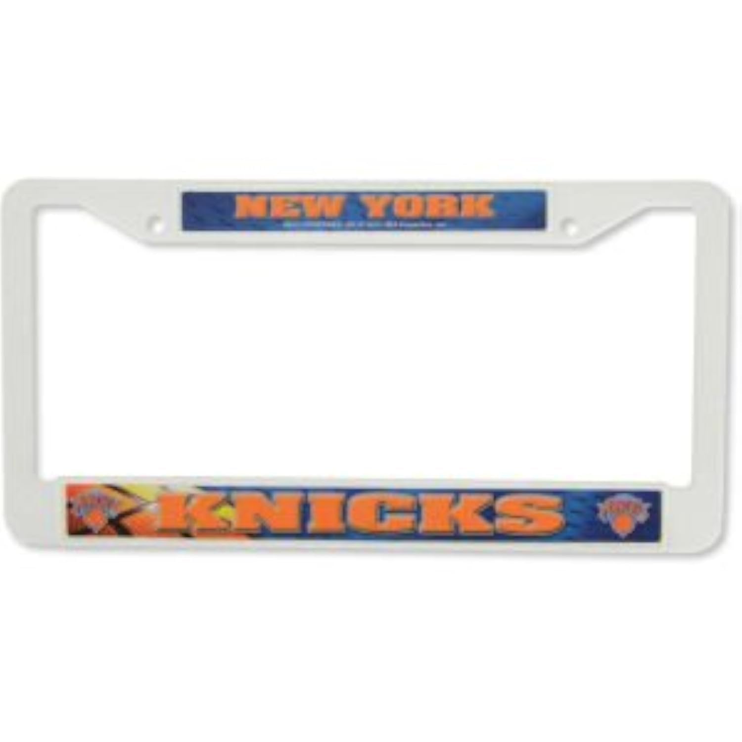 New York Knicks License Plate Frame Tag Cover, White Plastic, 12x6 Inch, Officially Licensed