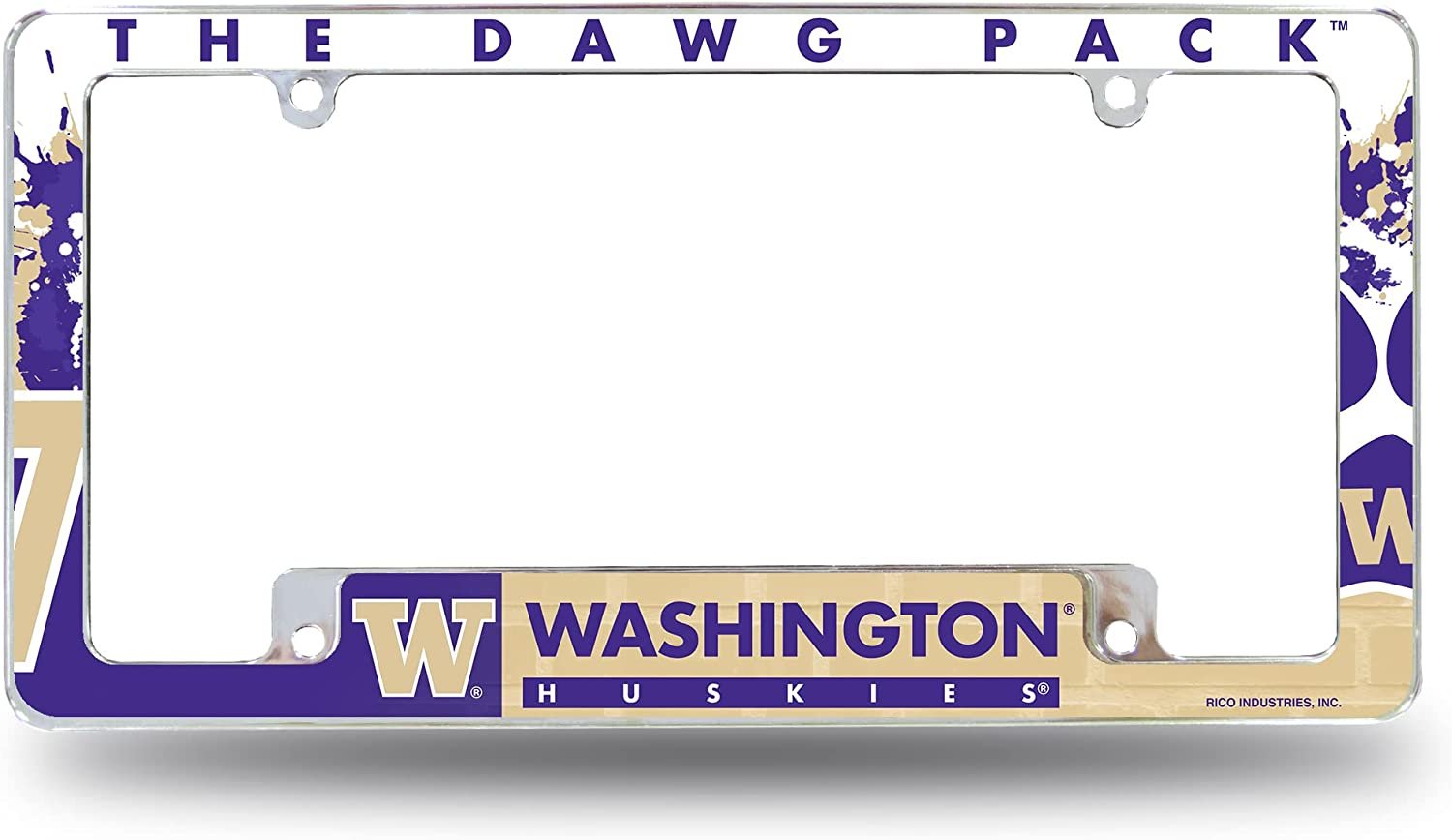 University of Washington Huskies Metal License Plate Frame Chrome Tag Cover 12x6 Inch All Over Design