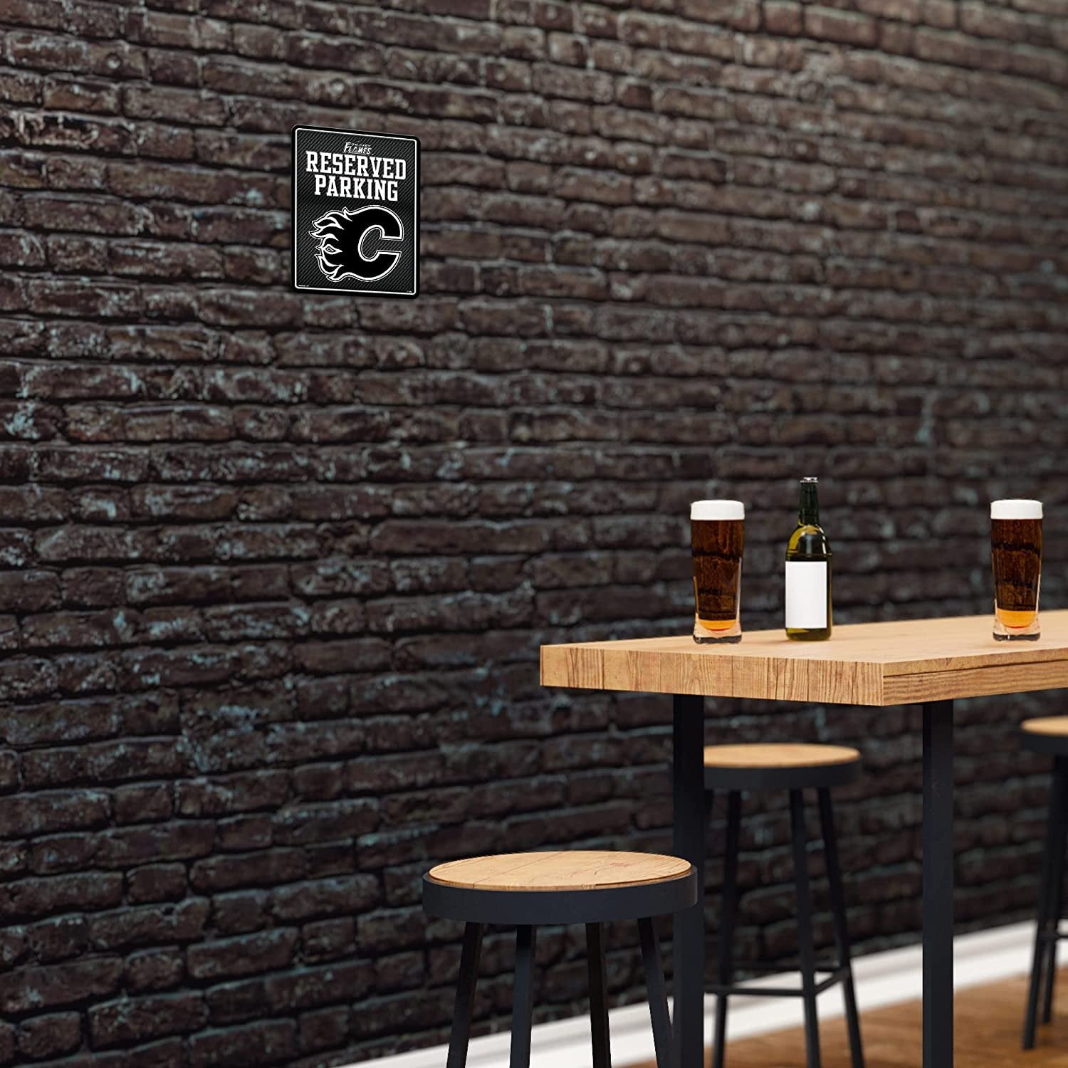 Calgary Flames Metal Parking Sign, Carbon Fiber Design 8.5x11 Inch