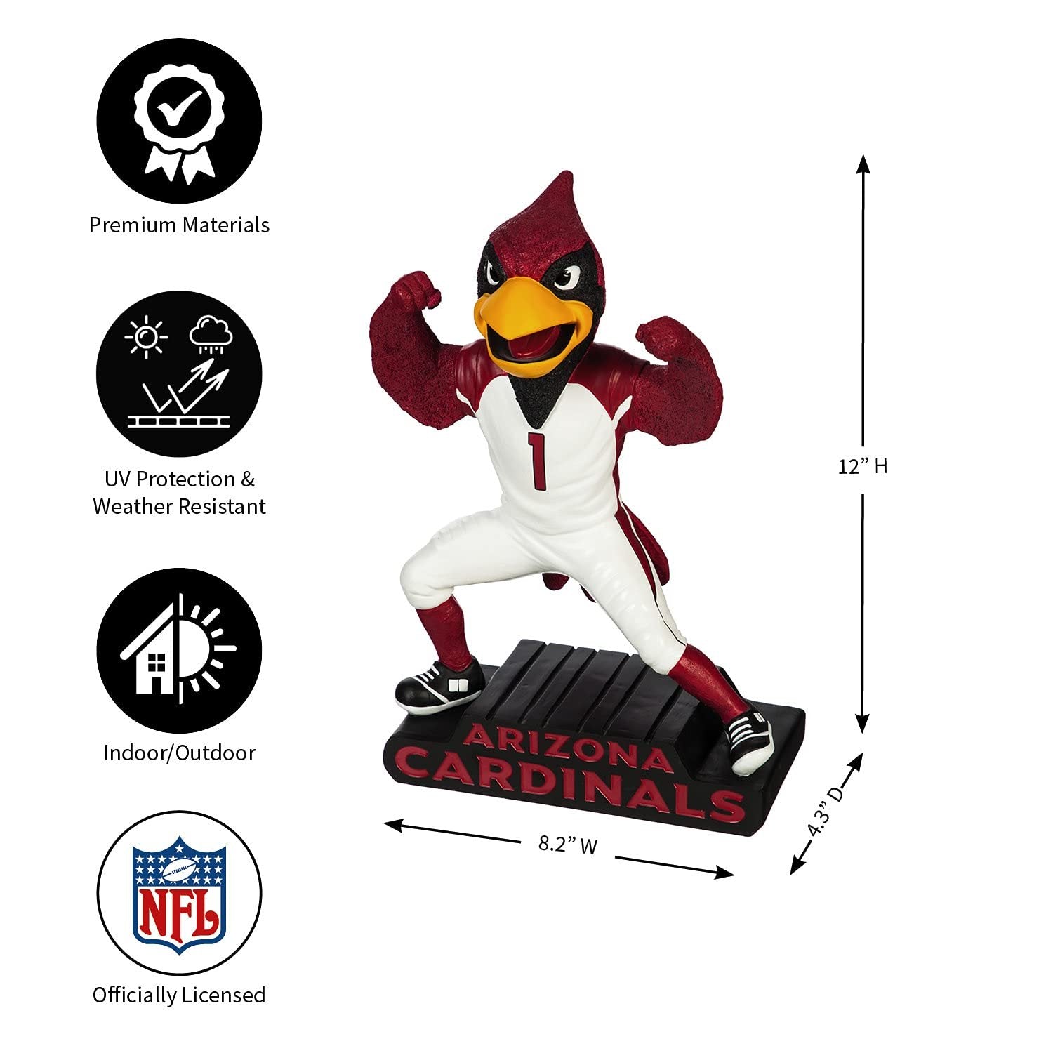 Arizona Cardinals Team Mascot Garden Statue, Hand Painted Resin, 12 Inch, Indoor Outdoor Decorative Sports Mascot, Officially Licensed