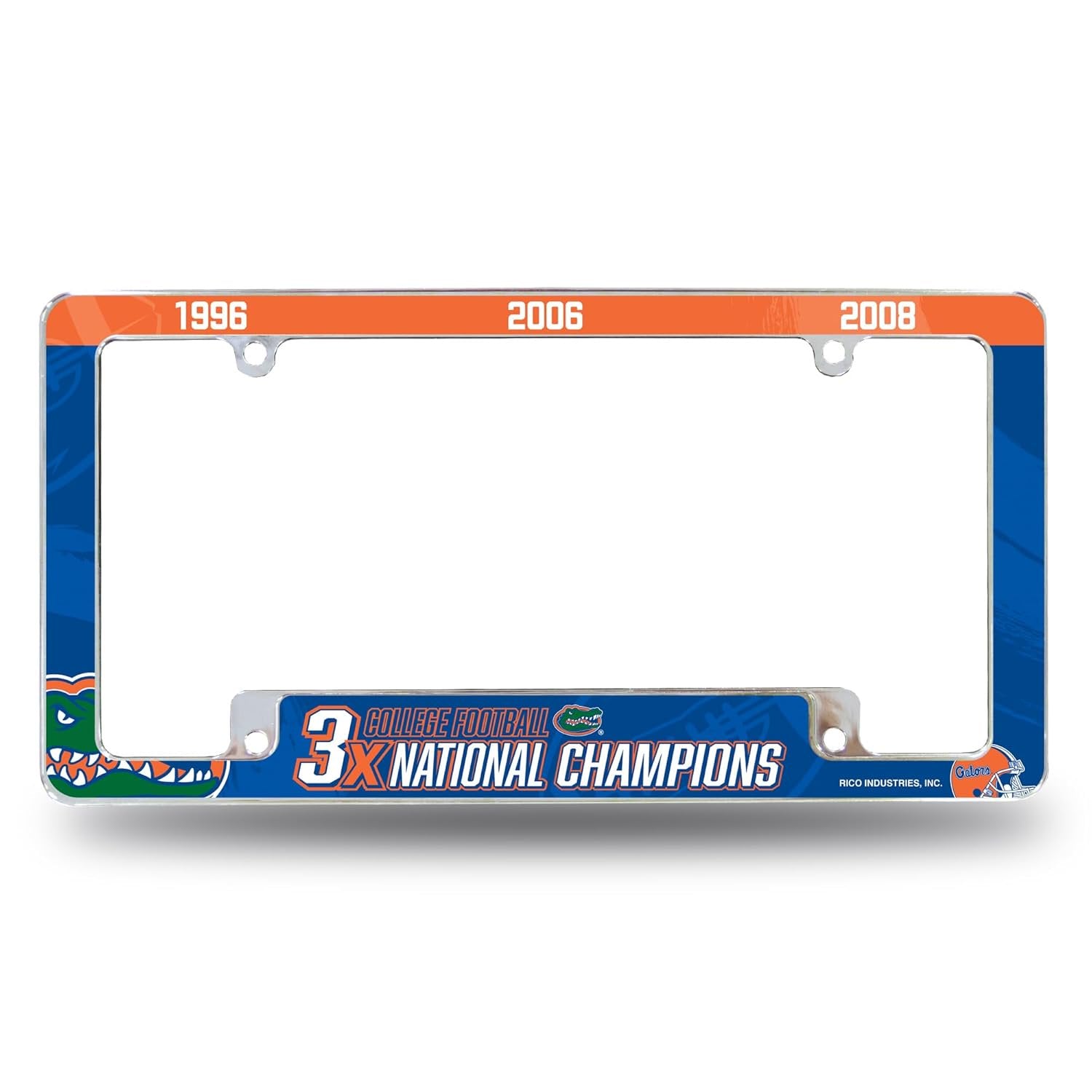 University of Florida Gators Premium Metal License Plate Frame Tag Cover, 3-Time Champions Design, 12x6 inch, Pre-Drilled Holes, Officially Licensed, Made in the USA