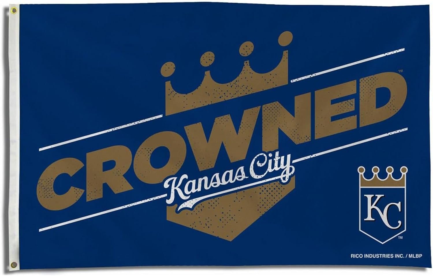Kansas City Royals 3x5 Feet Flag Banner, Champions Crowned Design, Polyester, Metal Grommets, Outdoor or Indoor Use, Single Sided, Officially Licensed