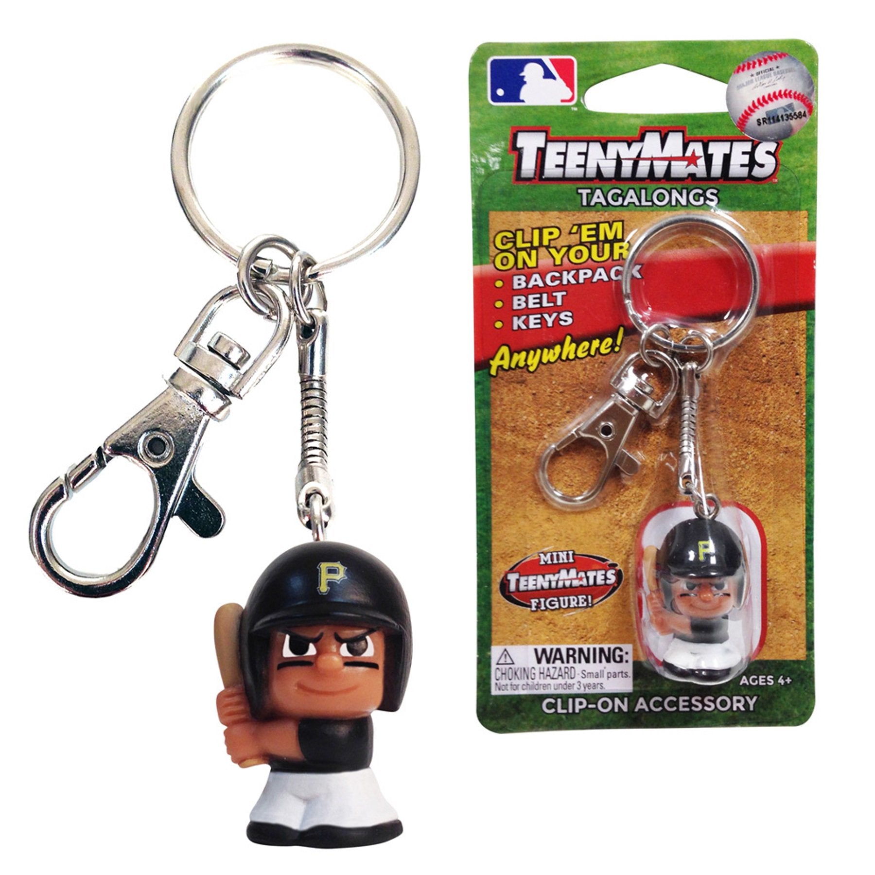 Pittsburgh Pirates Keychain Carabiner, 1 Inch Teeny Mate Player, Officially Licensed