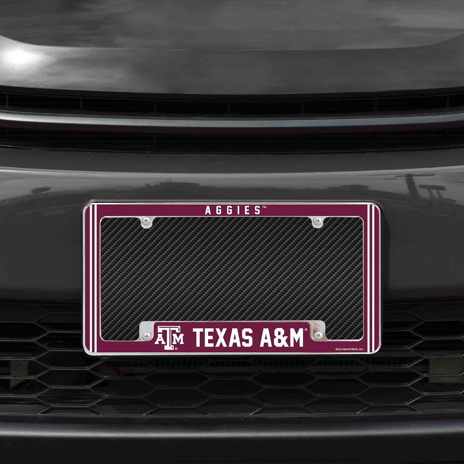 Texas A&M University Aggies Chrome Tag Cover Metal License Plate Frame, Alternate Design, 12x6 Inch, Pre-Drilled Holes, Officially Licensed