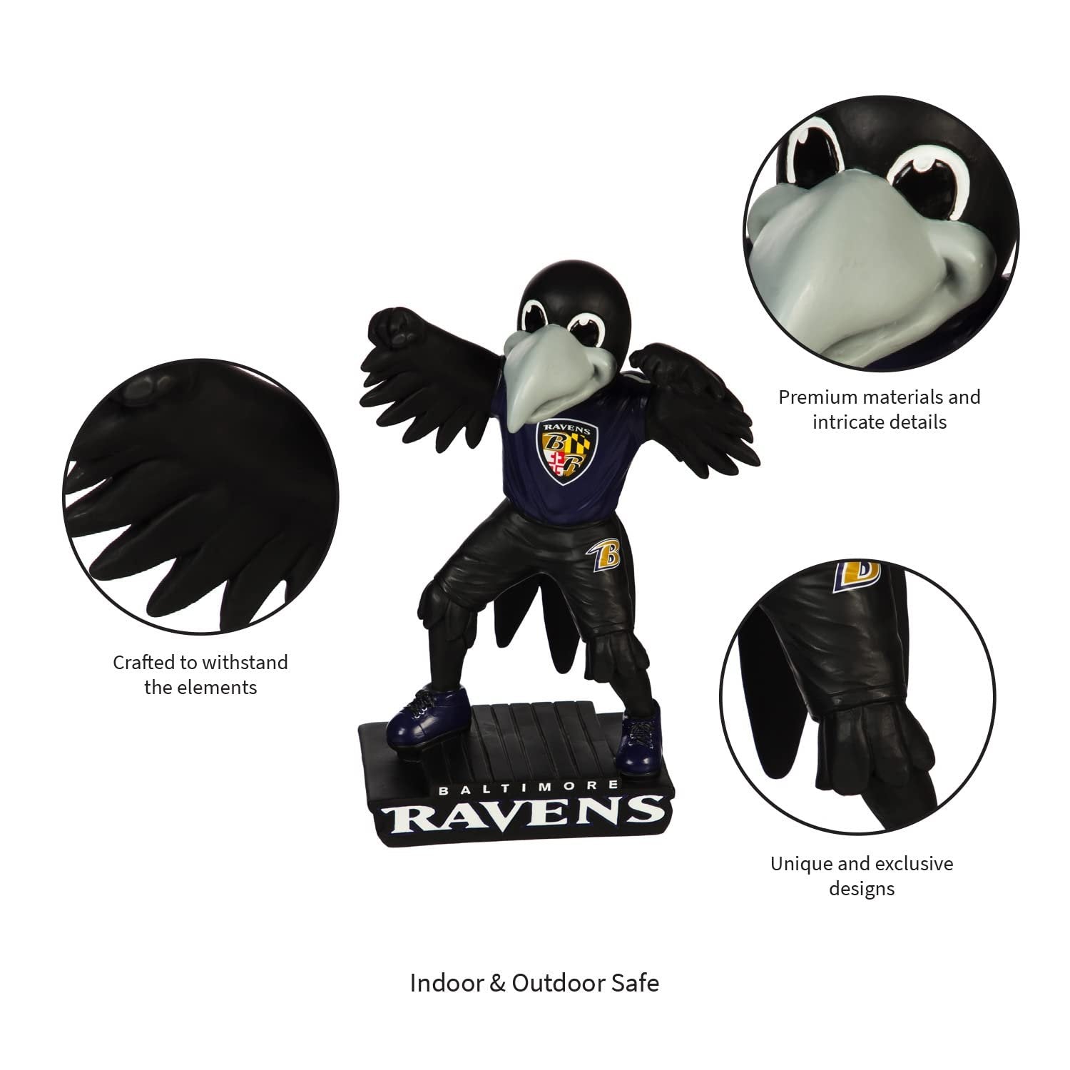 Baltimore Ravens Team Mascot Garden Statue, Hand Painted Resin, 12 Inch, Indoor Outdoor Decorative Sports Mascot, Officially Licensed