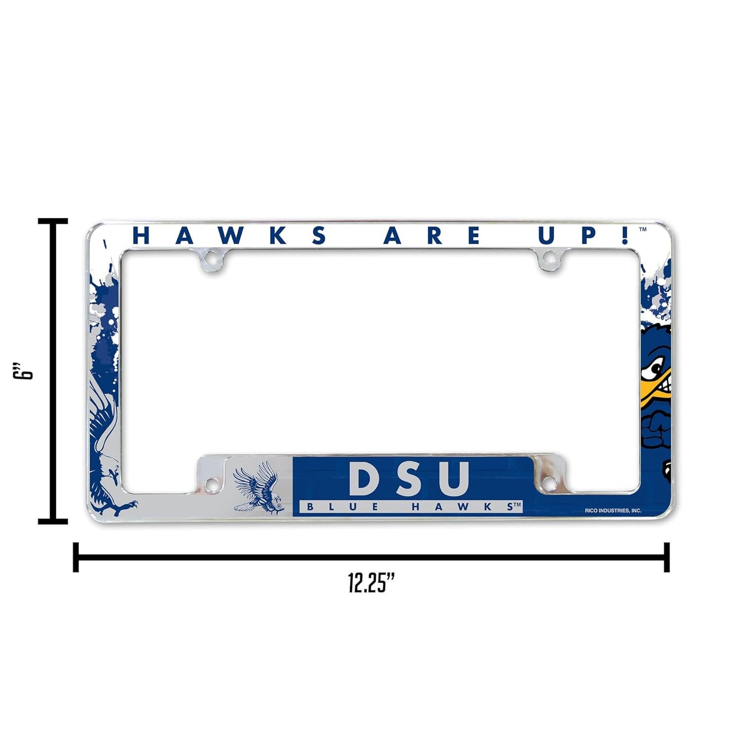Dickinson State University Blue Hawks Premium Metal License Plate Frame Tag Cover, 12x6 inch, Pre-Drilled Holes, Officially Licensed