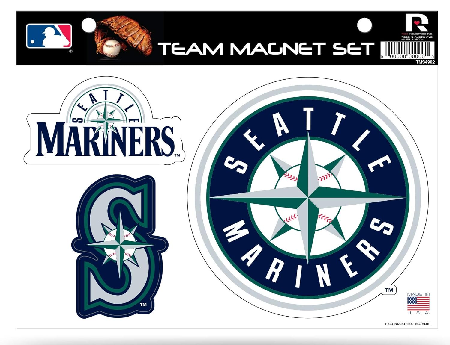 Seattle Mariners Team Magnet Set, Die Cut, 8.5x11 Inch, Heavy Duty for Home or Auto Use, Officially Licensed